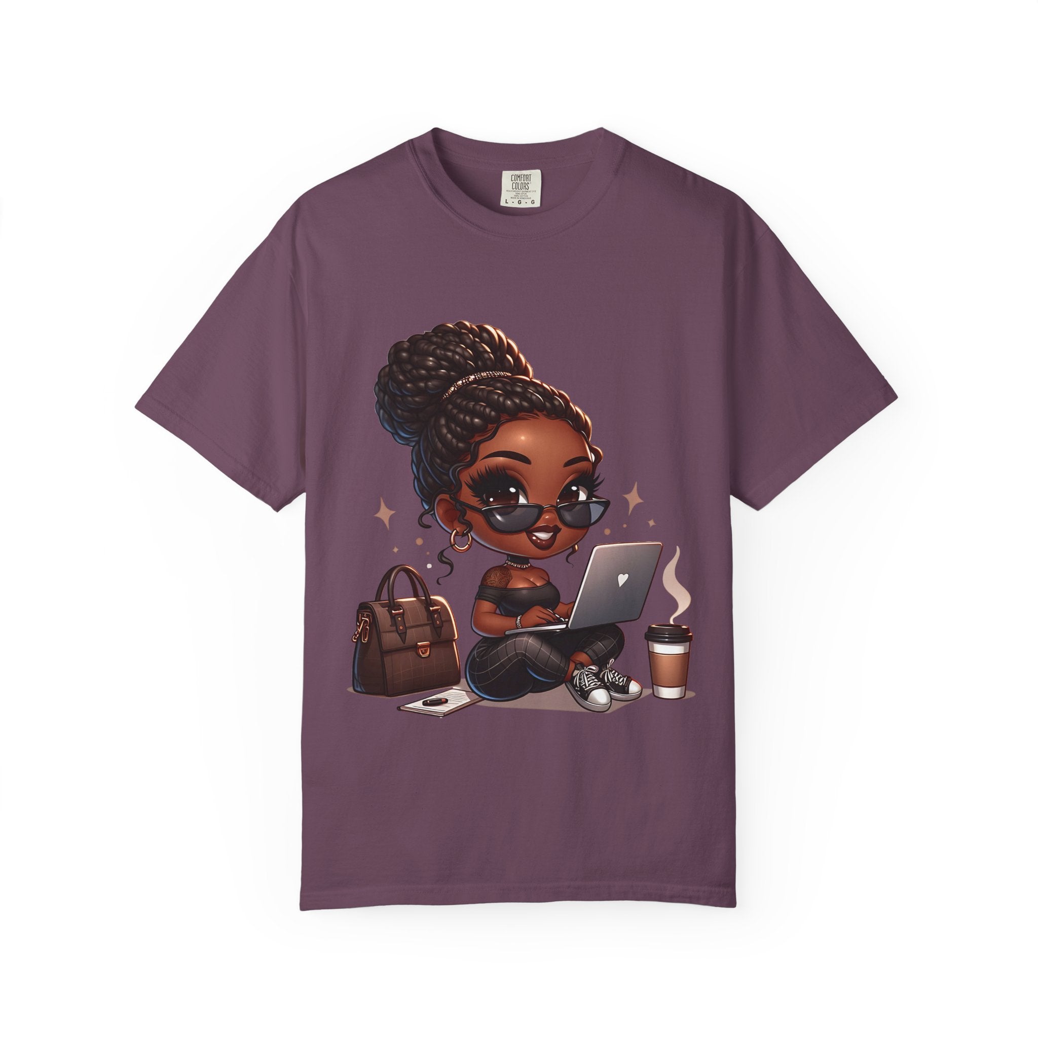 T-Shirt — Boss Babe Remote Worker Graphic Tee (Coffee, Laptop & Chic Accessories)