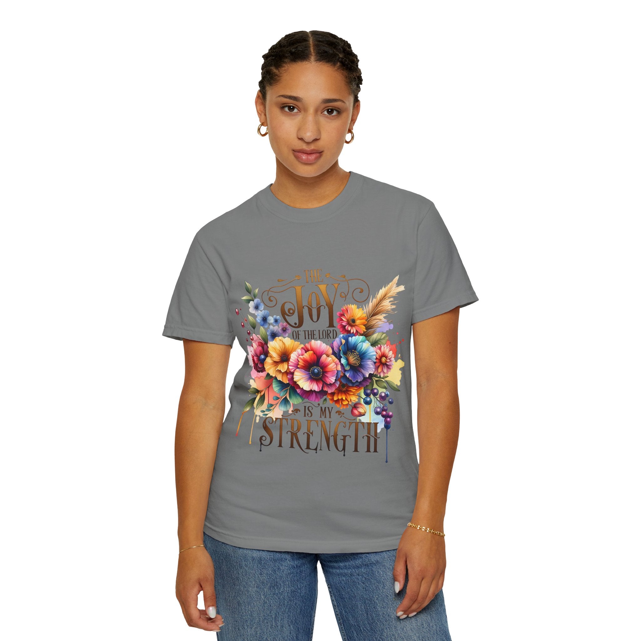 Joy in the Lord Floral T-Shirt — "The Joy of the Lord Is My Strength" Christian Tee