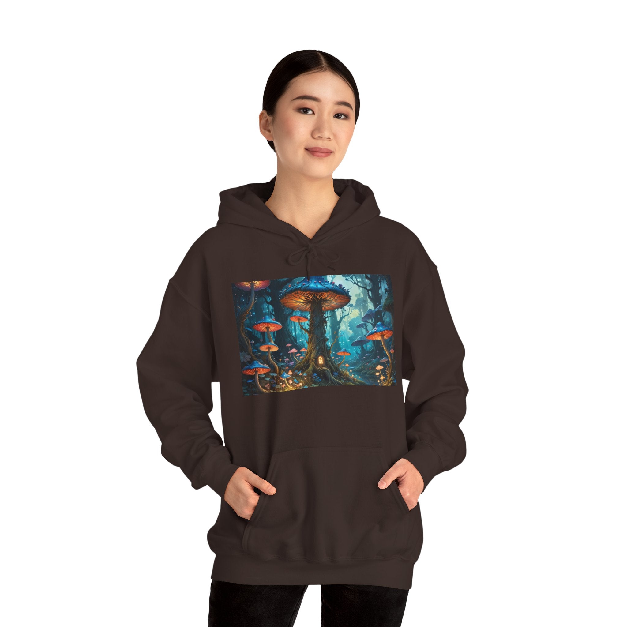 Fantasy Mushroom Forest Hoodie — Glowing Enchanted Fungi Artwork