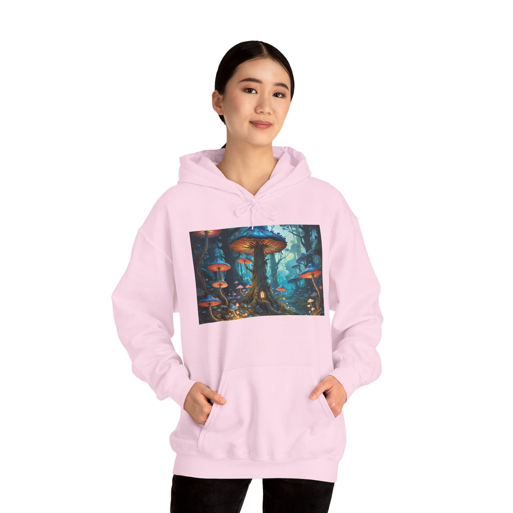 Fantasy Mushroom Forest Hoodie — Glowing Enchanted Fungi Artwork