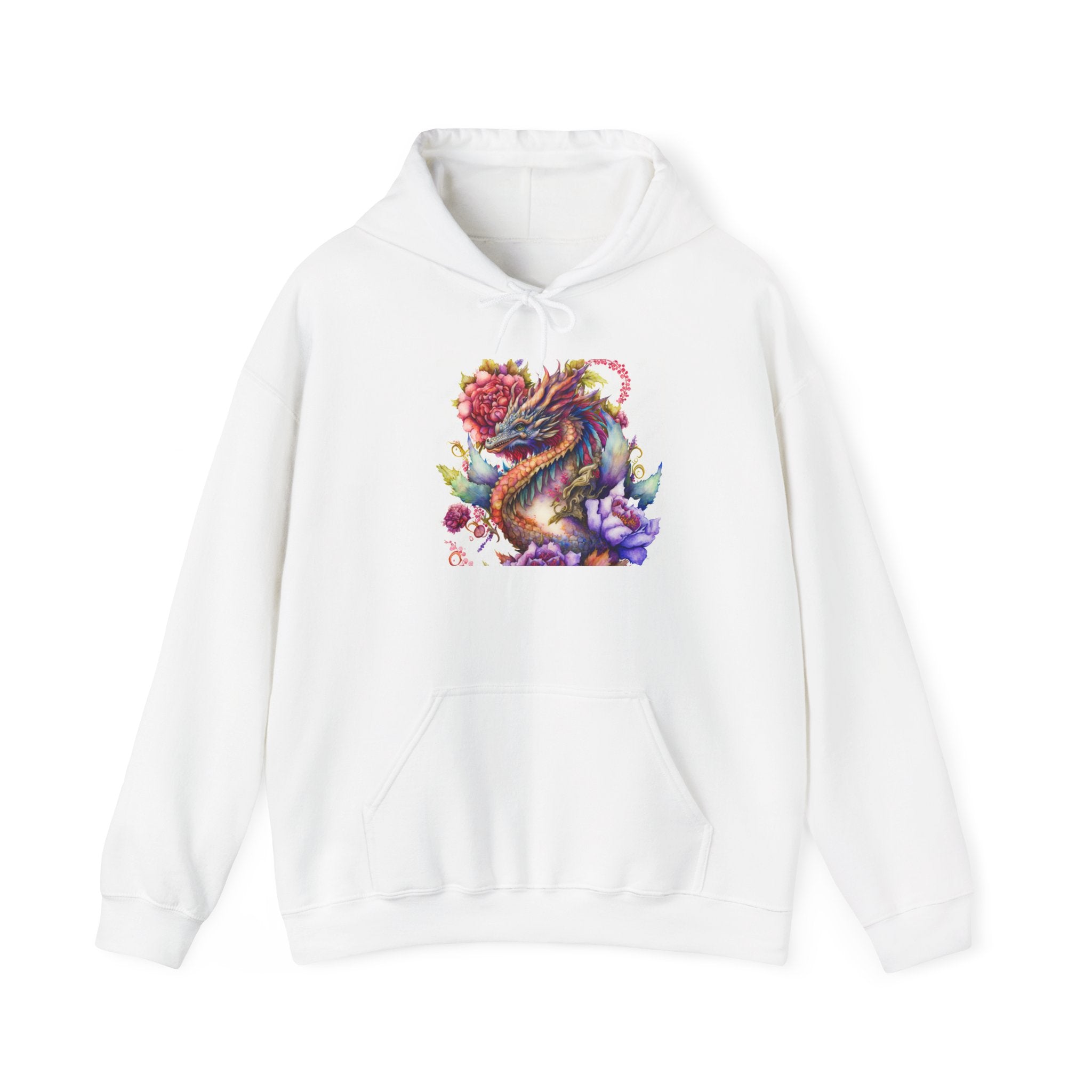 Dragon Floral Hoodie - Colorful Watercolor Dragon Illustration Hoodie