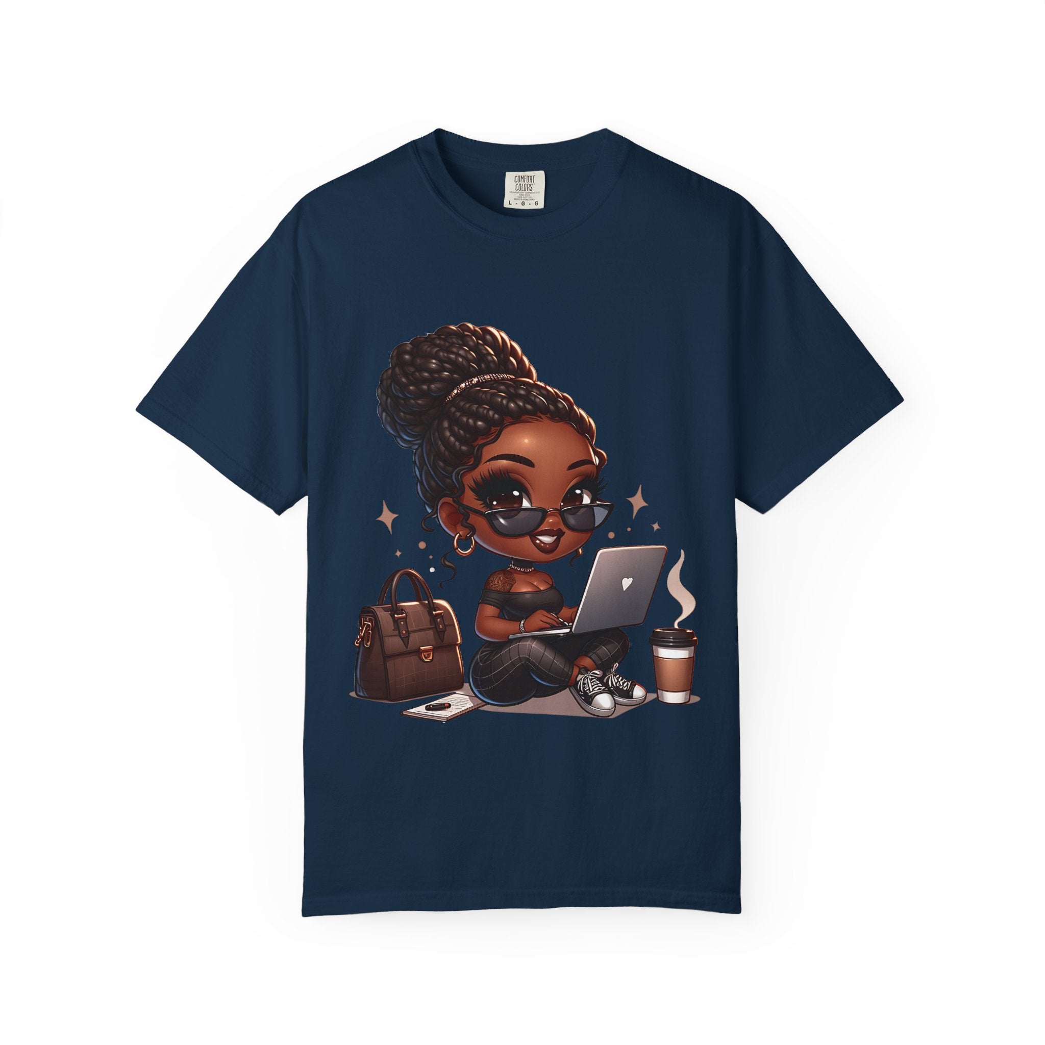 T-Shirt — Boss Babe Remote Worker Graphic Tee (Coffee, Laptop & Chic Accessories)