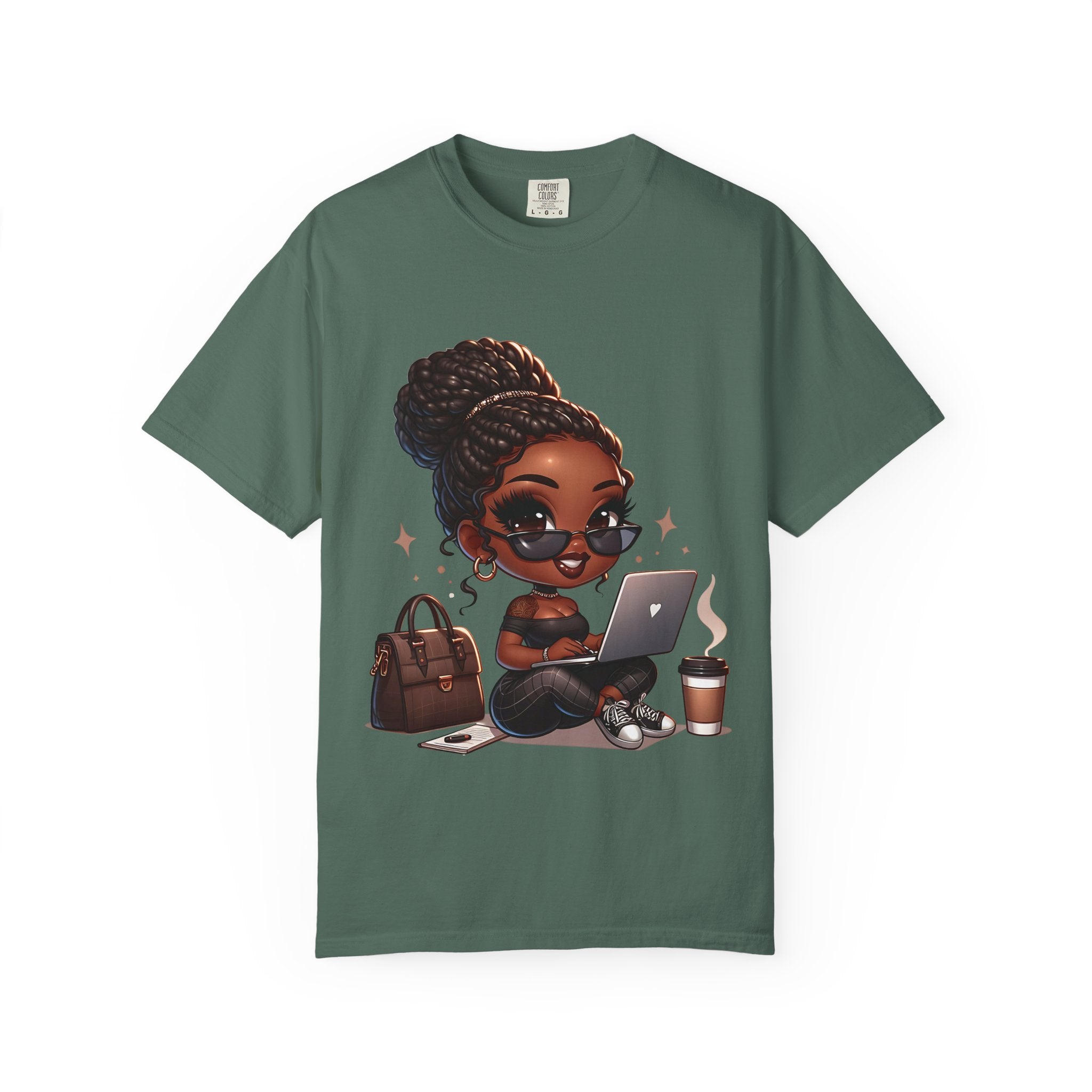 T-Shirt — Boss Babe Remote Worker Graphic Tee (Coffee, Laptop & Chic Accessories)