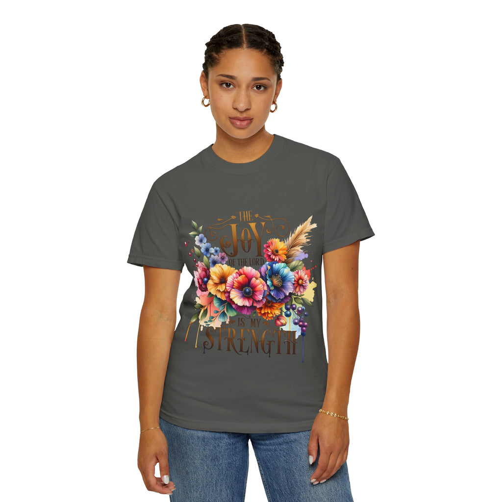 Joy in the Lord Floral T-Shirt — "The Joy of the Lord Is My Strength" Christian Tee