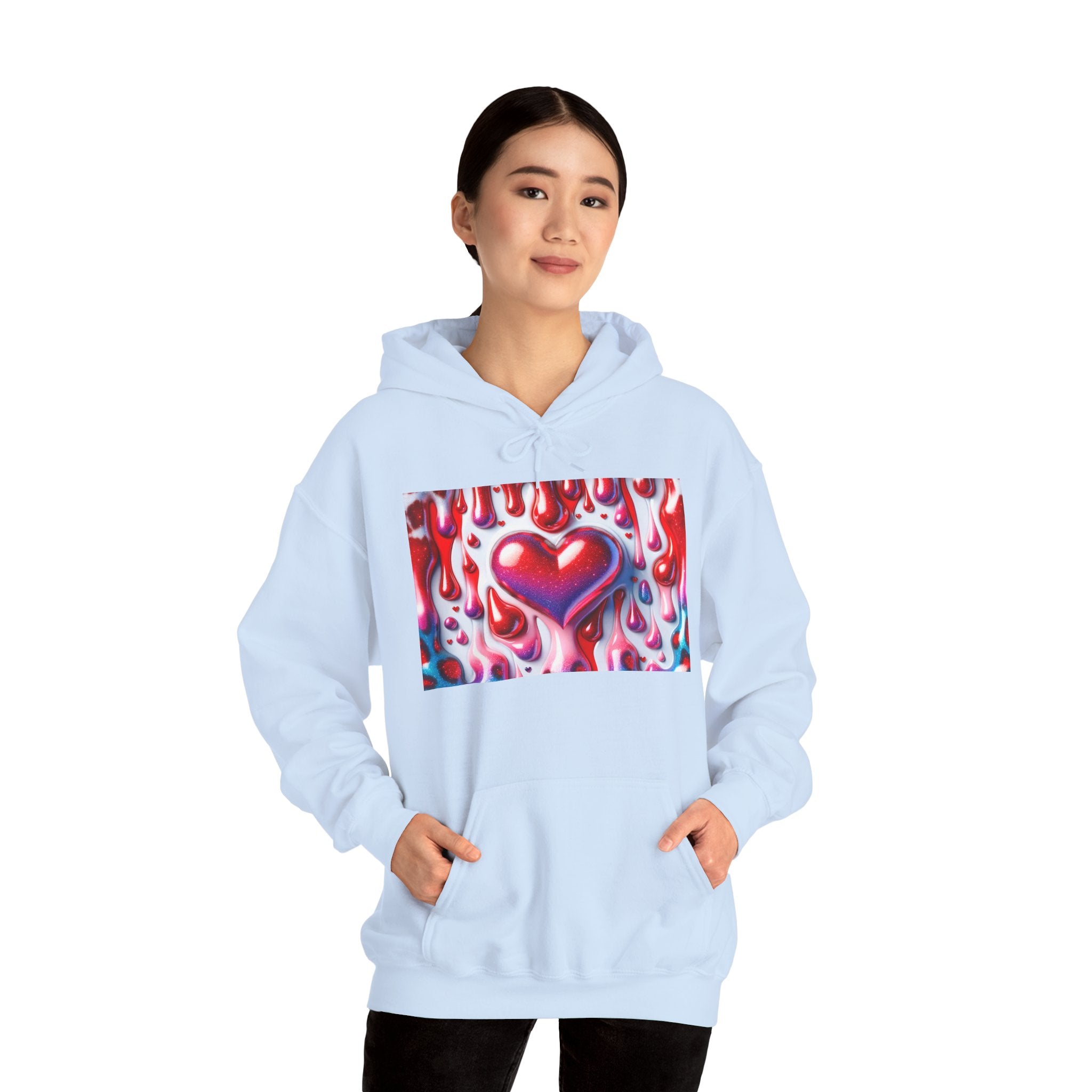 Heart Melt Hoodie — Colorful Dripping Heart Graphic Hooded Sweatshirt
