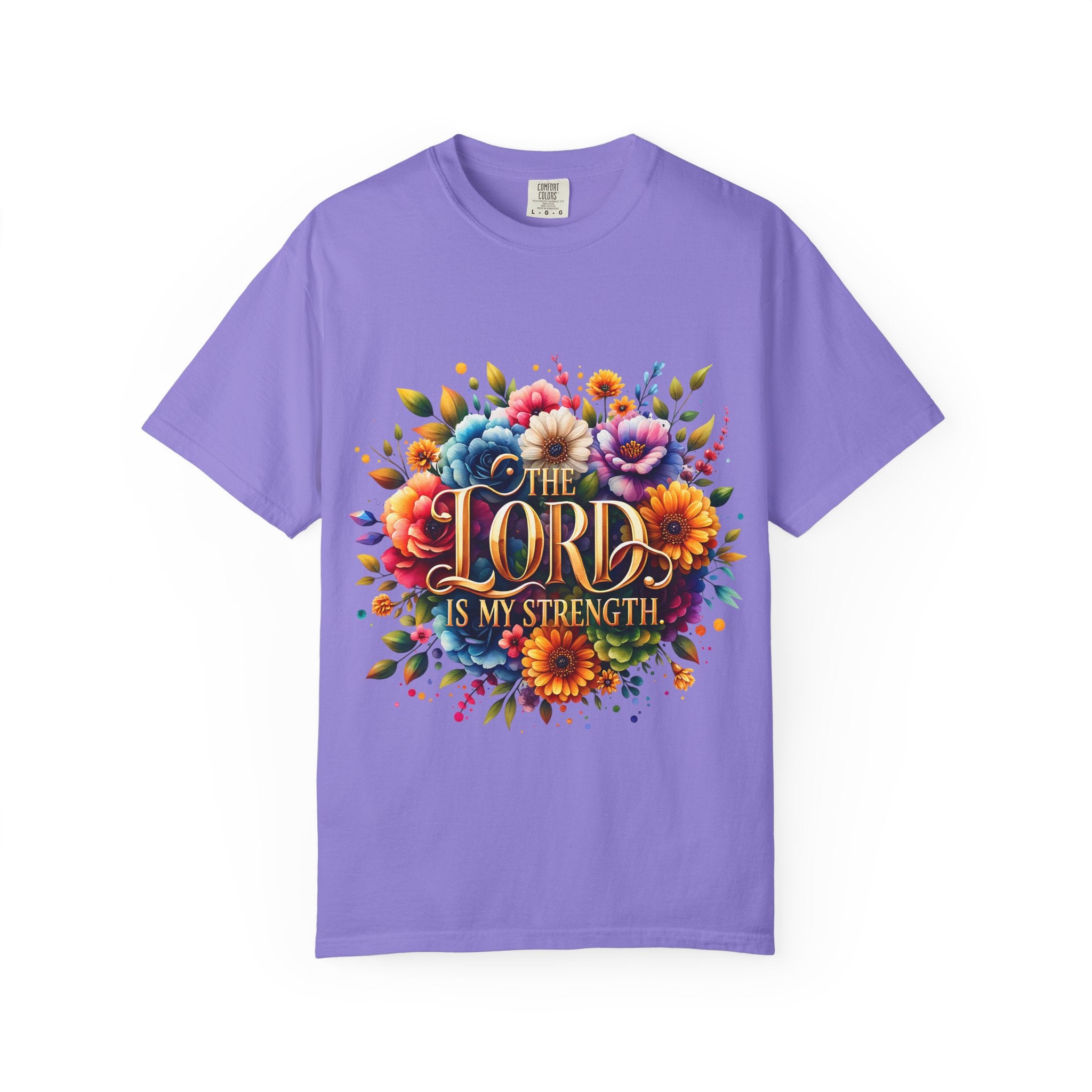 T-Shirt — "The Lord Is My Strength" Floral Christian Tee