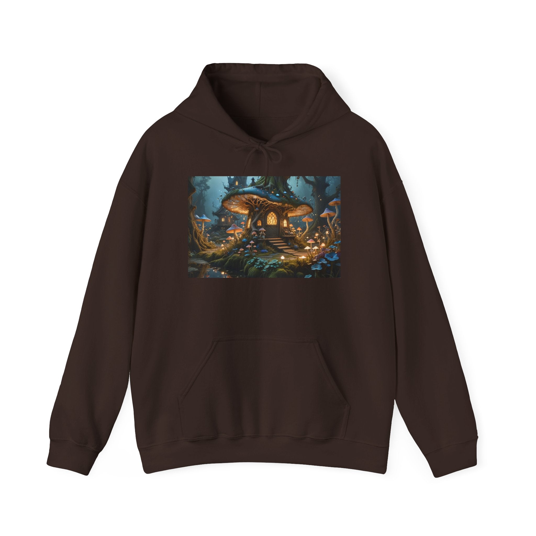 Hoodie — Enchanted Mushroom Cottage Illustration Hoodie