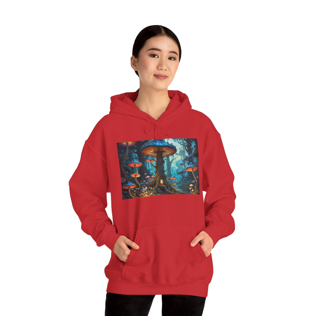 Fantasy Mushroom Forest Hoodie — Glowing Enchanted Fungi Artwork