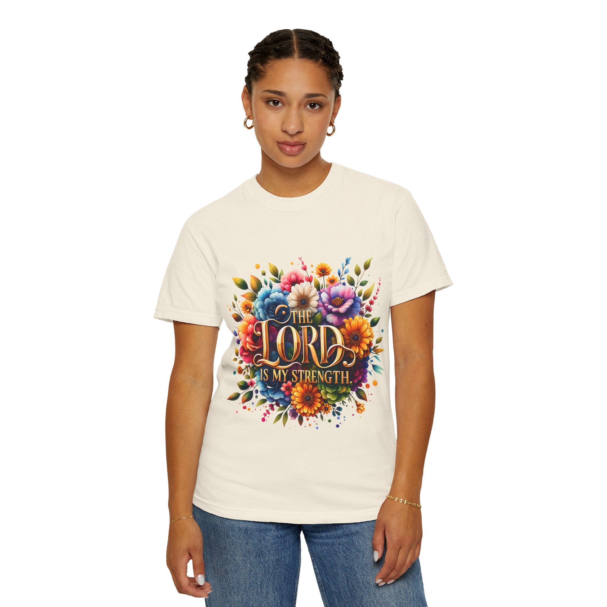 T-Shirt — "The Lord Is My Strength" Floral Christian Tee
