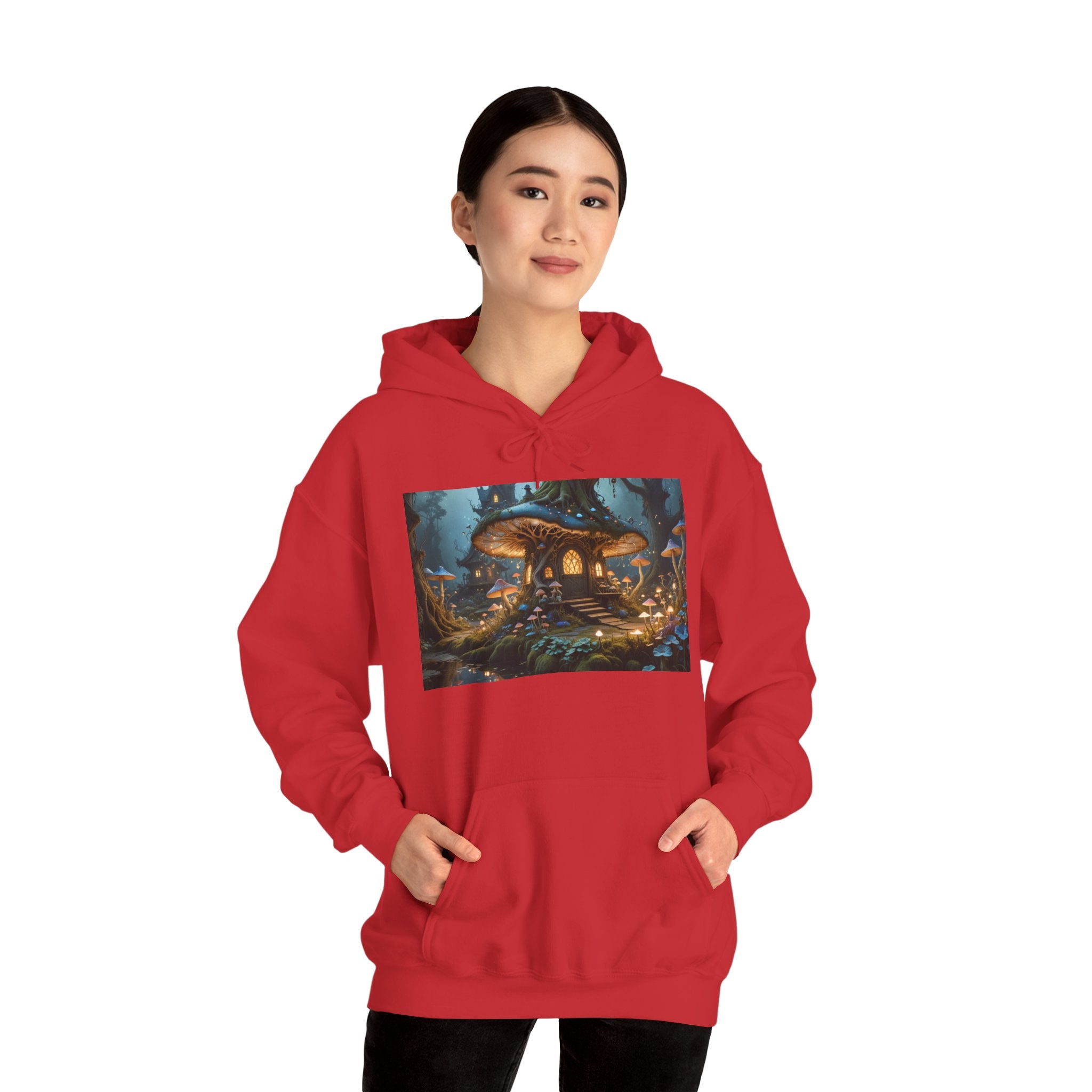 Hoodie — Enchanted Mushroom Cottage Illustration Hoodie
