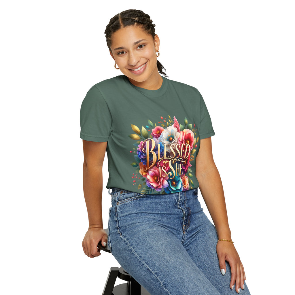 Blessed Is She Floral T-Shirt — Inspirational Christian Tee