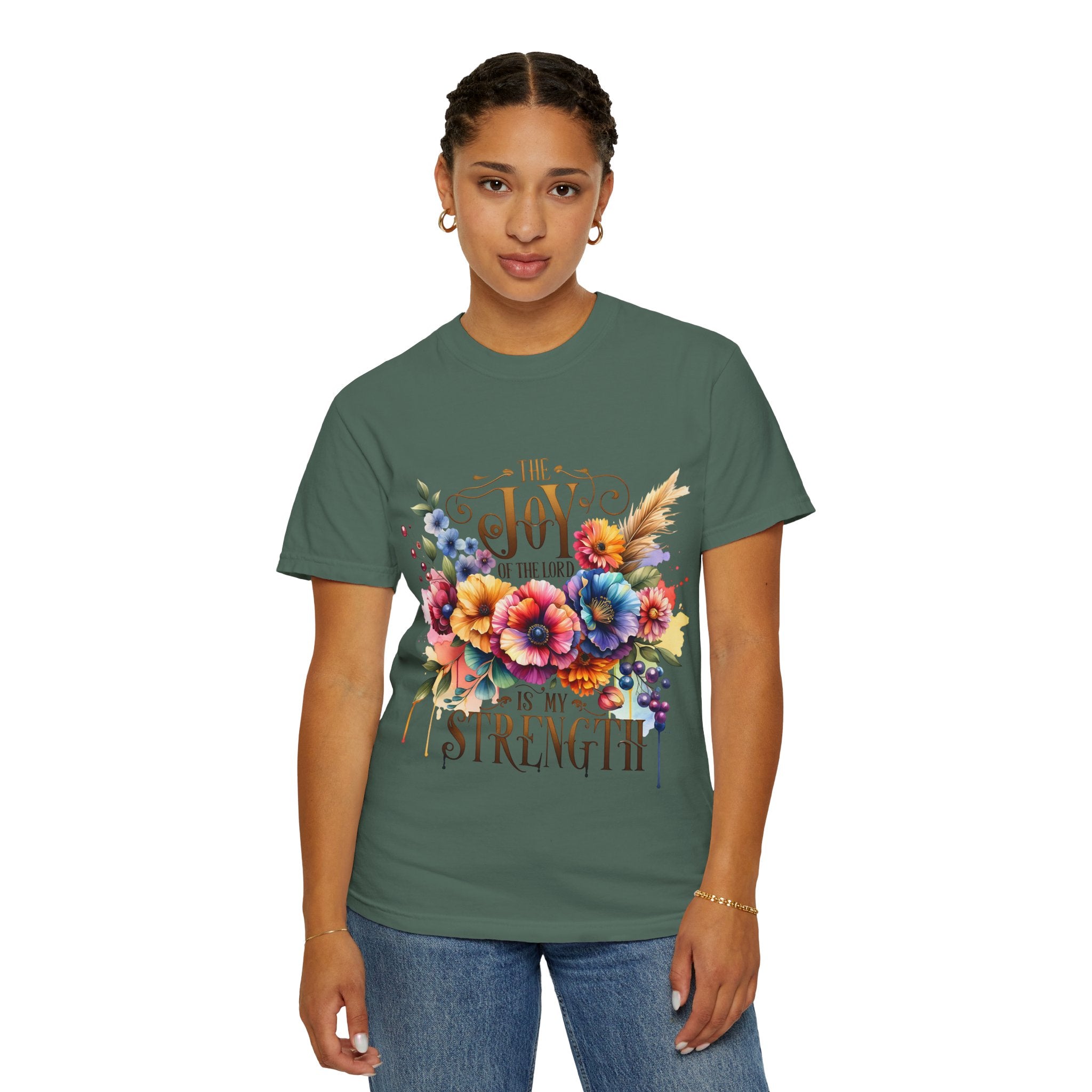 Joy in the Lord Floral T-Shirt — "The Joy of the Lord Is My Strength" Christian Tee