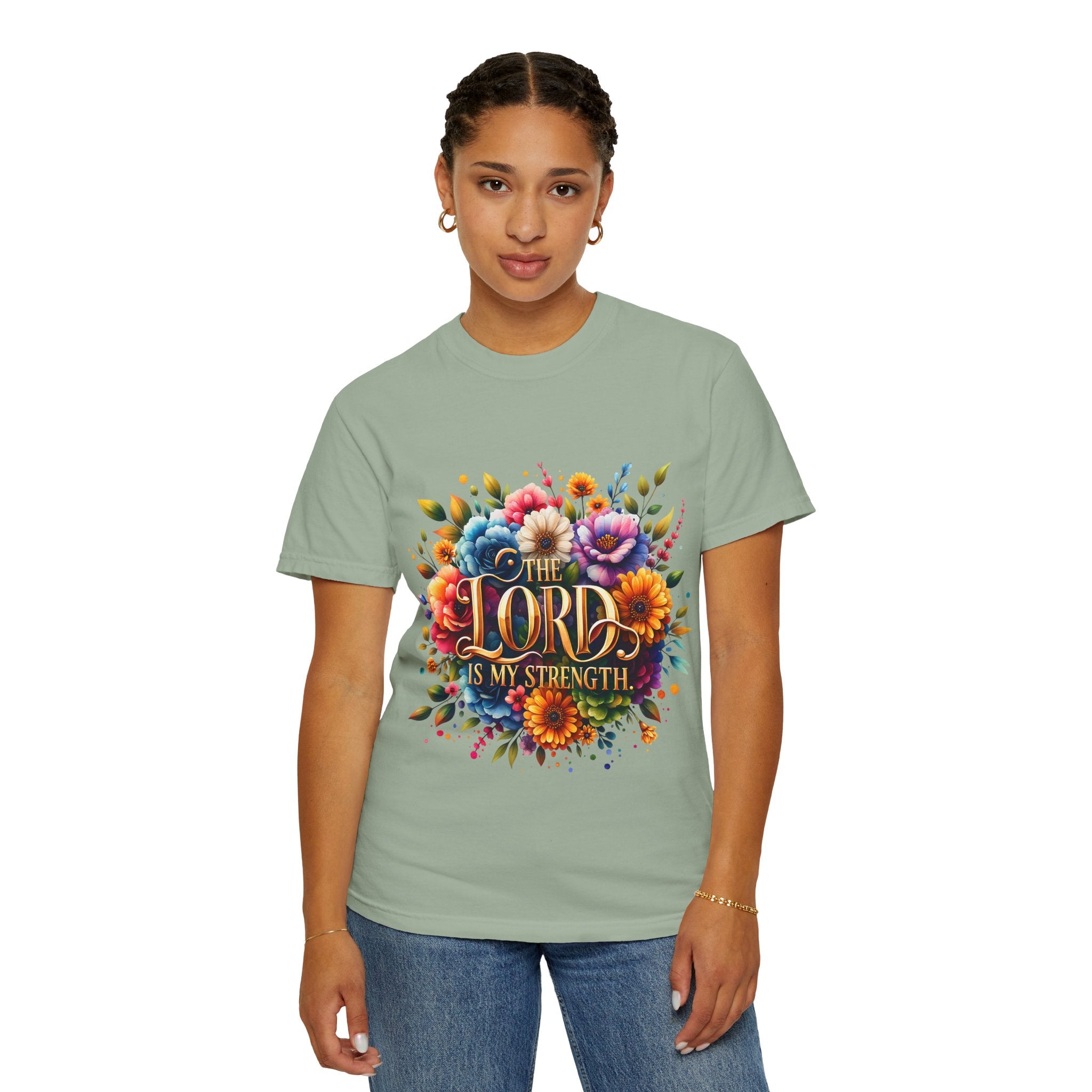 T-Shirt — "The Lord Is My Strength" Floral Christian Tee