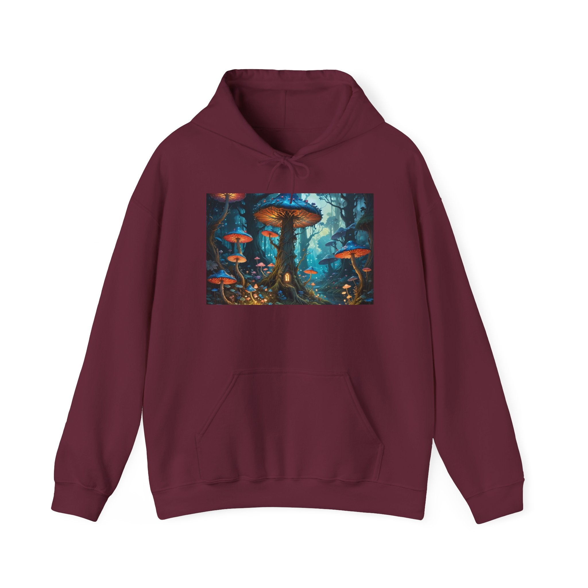 Fantasy Mushroom Forest Hoodie — Glowing Enchanted Fungi Artwork