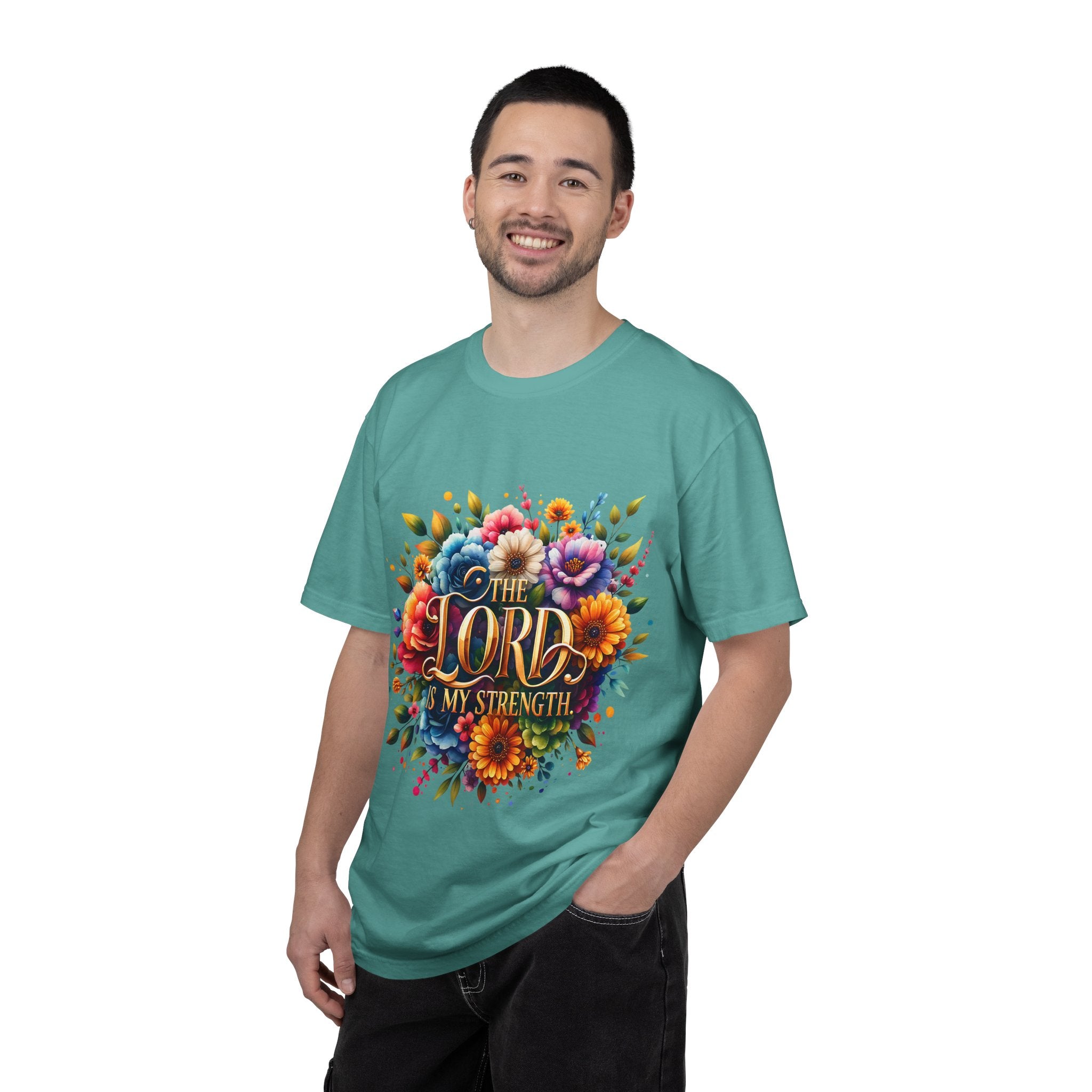 T-Shirt — "The Lord Is My Strength" Floral Christian Tee