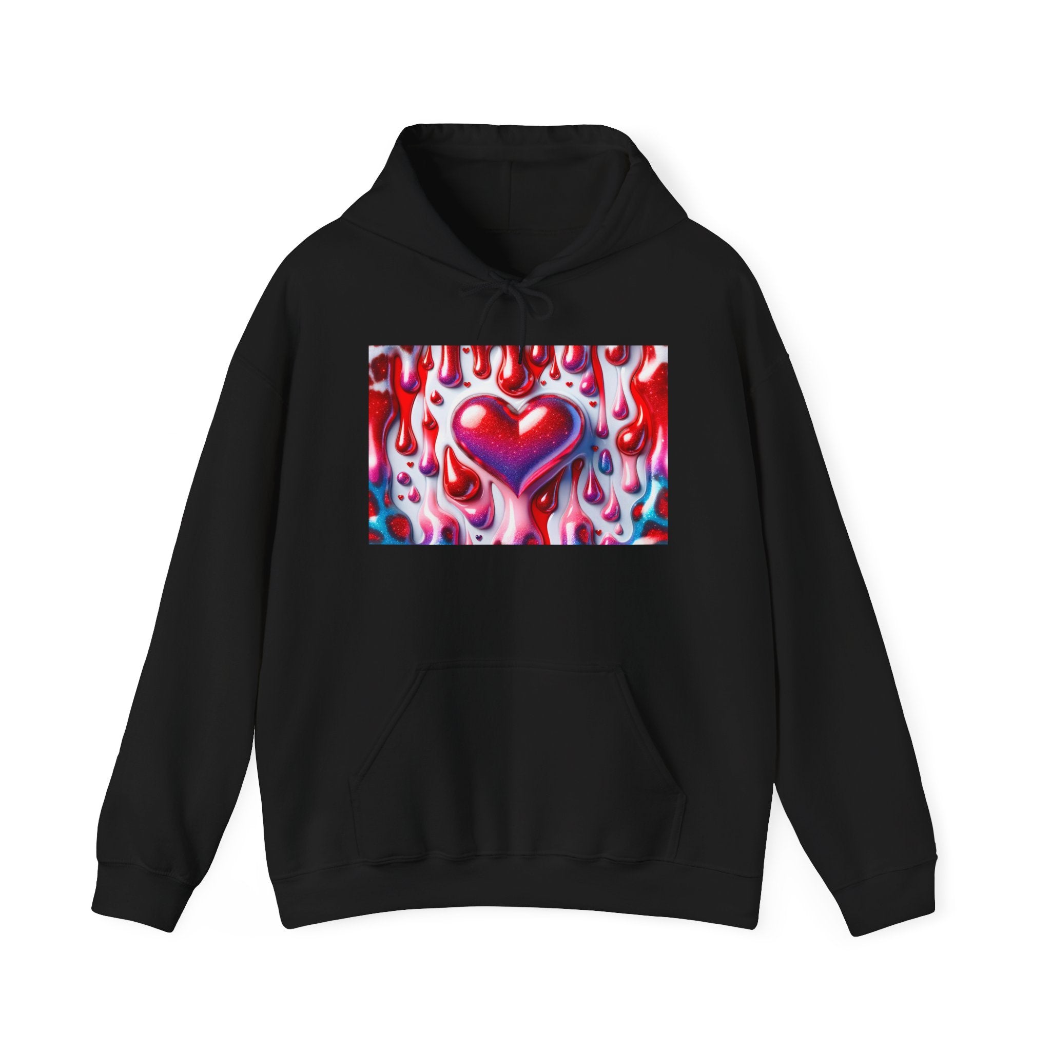 Heart Melt Hoodie — Colorful Dripping Heart Graphic Hooded Sweatshirt