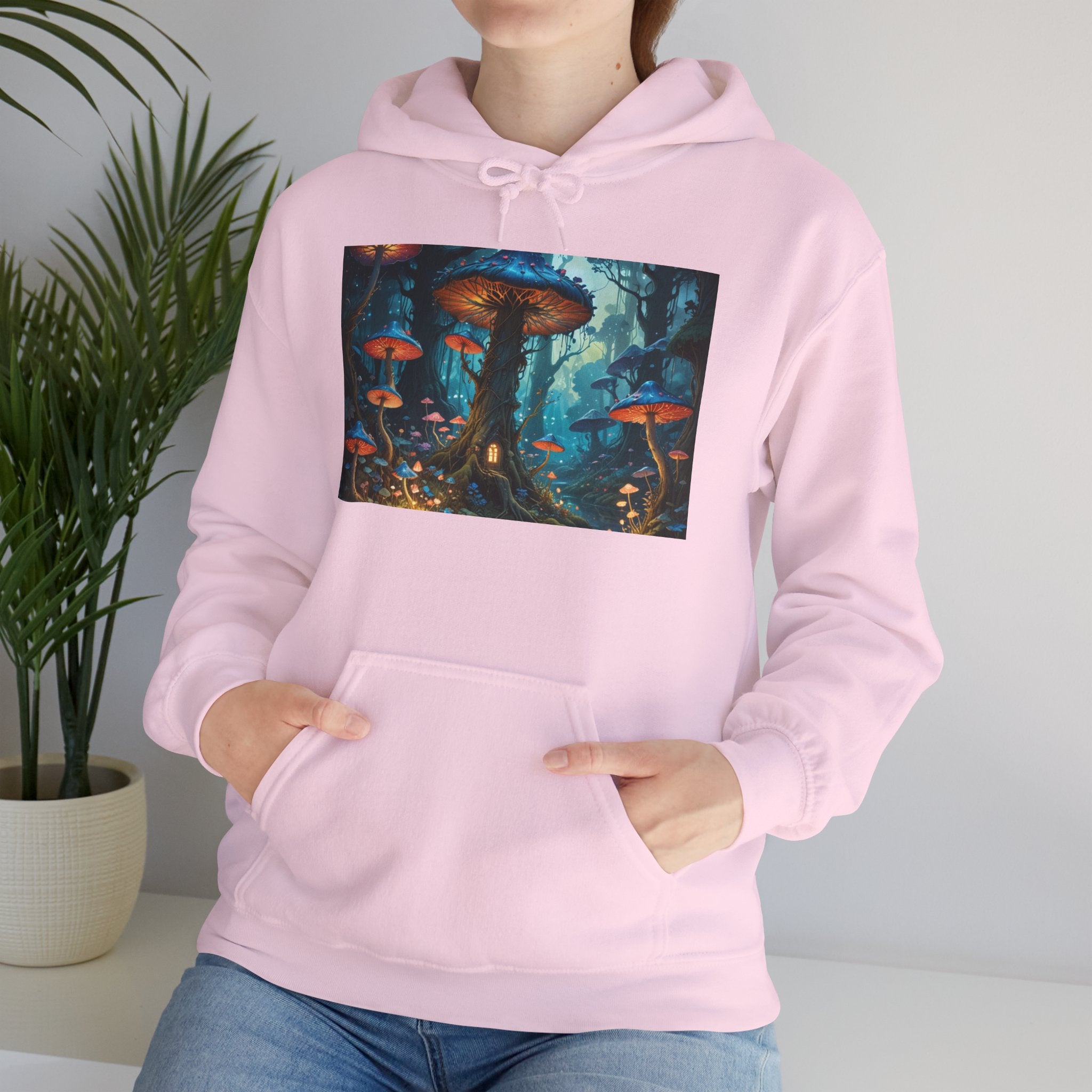 Fantasy Mushroom Forest Hoodie — Glowing Enchanted Fungi Artwork