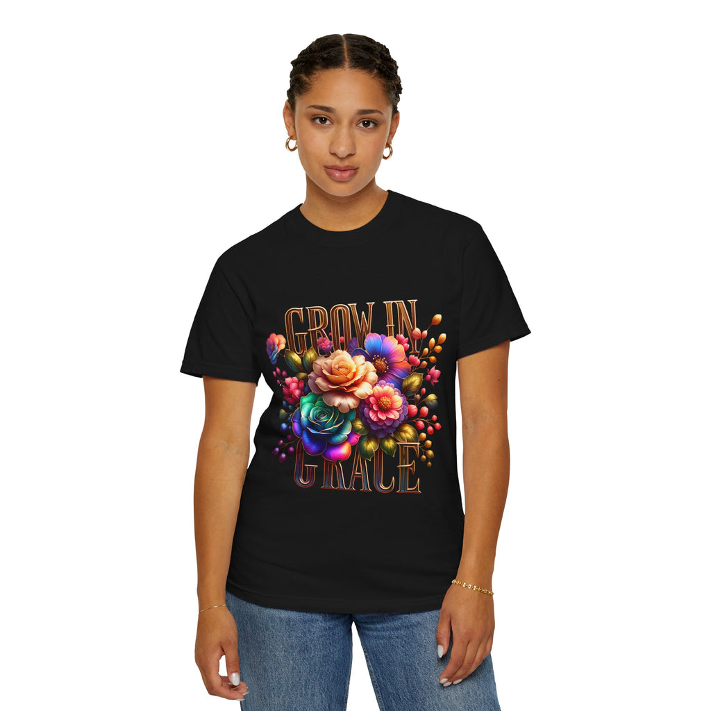 Grow in Grace Floral T-Shirt — Inspirational Floral Graphic Tee