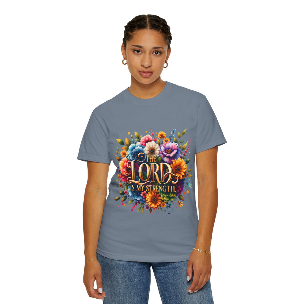 T-Shirt — "The Lord Is My Strength" Floral Christian Tee