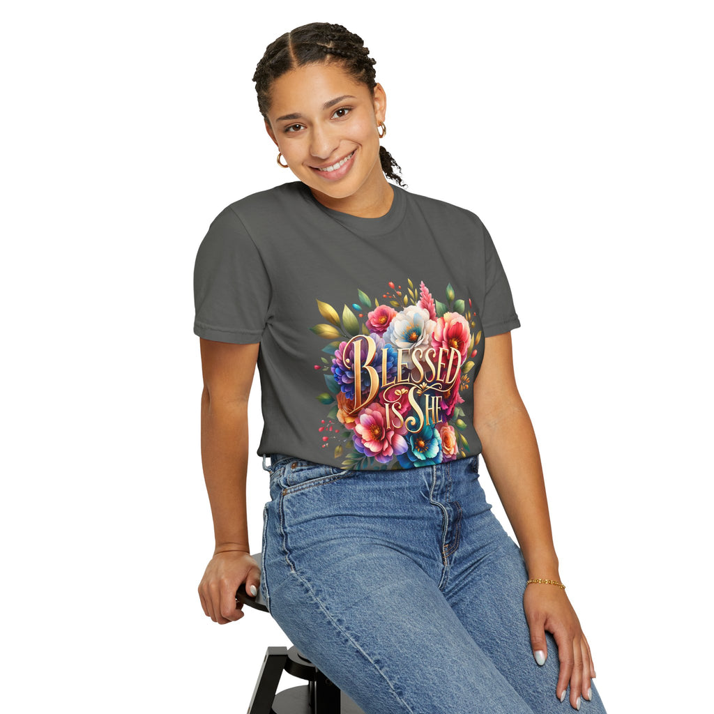 Blessed Is She Floral T-Shirt — Inspirational Christian Tee