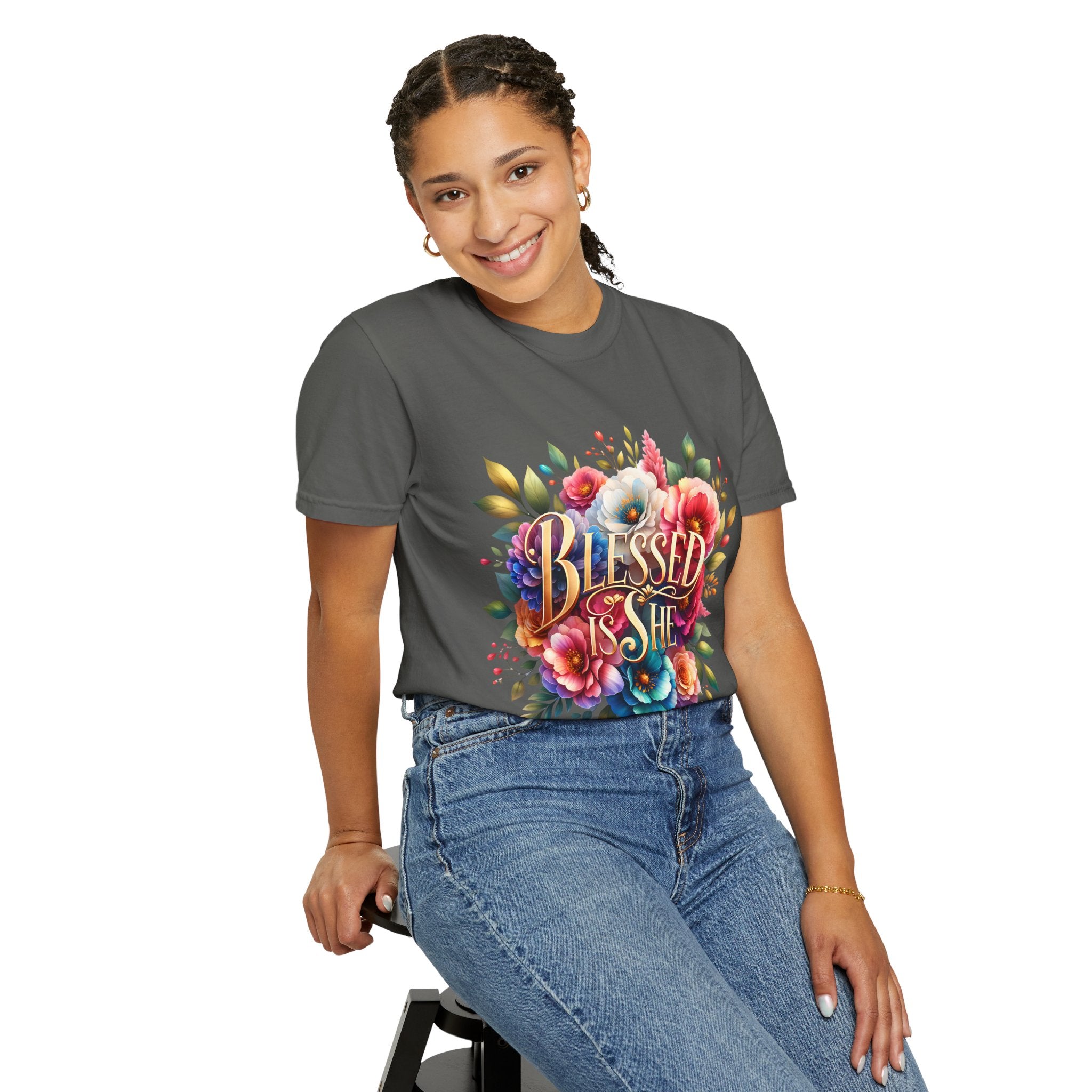 Blessed Is She Floral T-Shirt — Inspirational Christian Tee