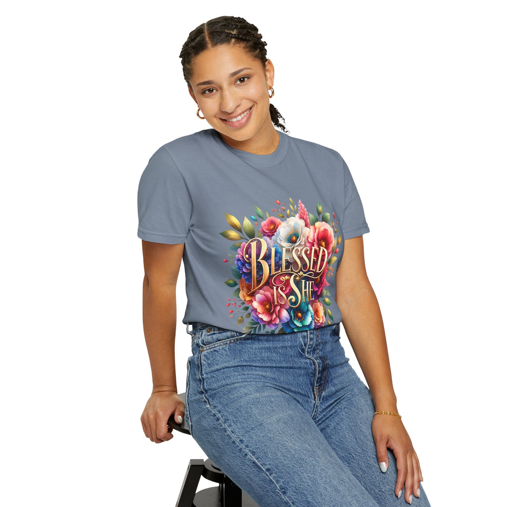 Blessed Is She Floral T-Shirt — Inspirational Christian Tee