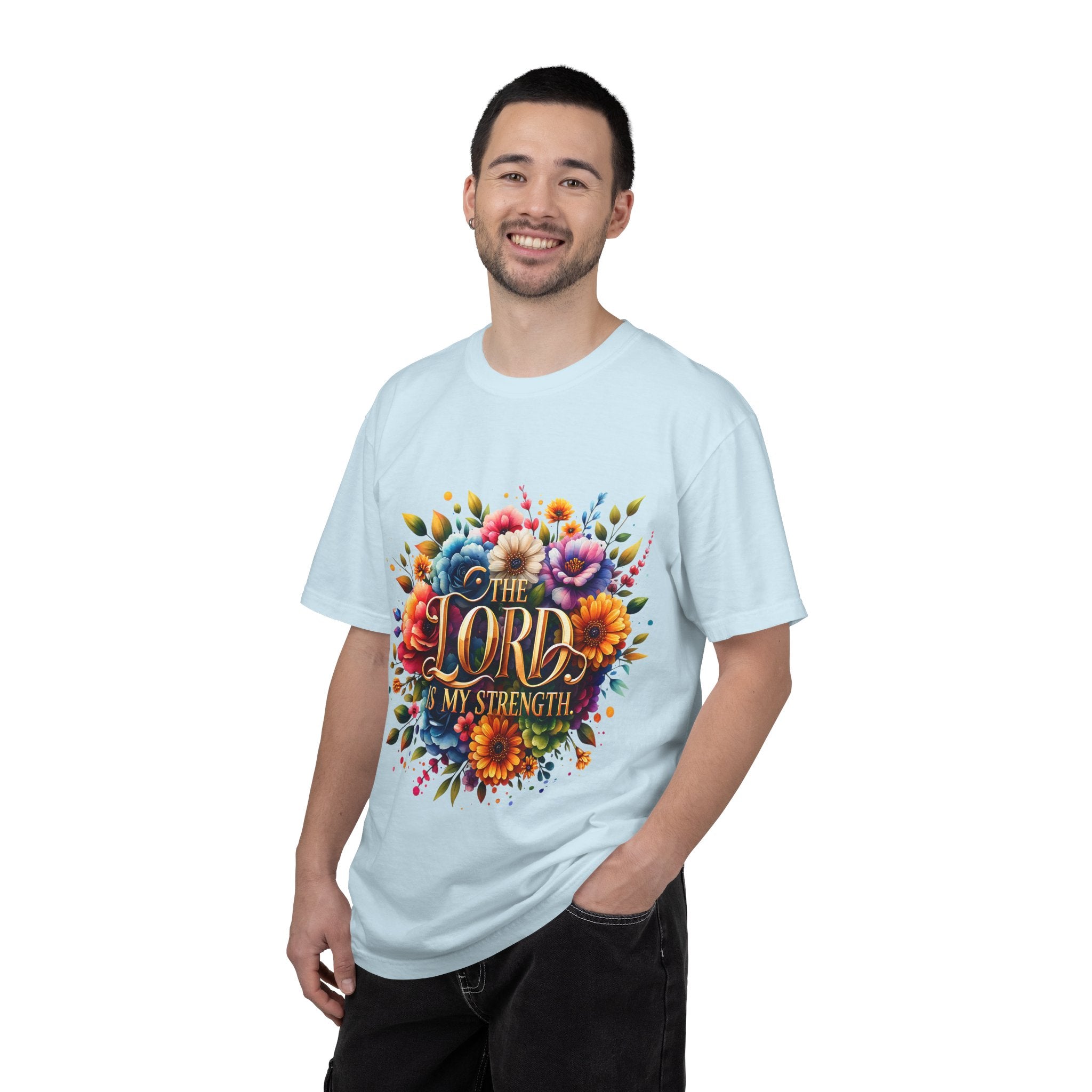 T-Shirt — "The Lord Is My Strength" Floral Christian Tee