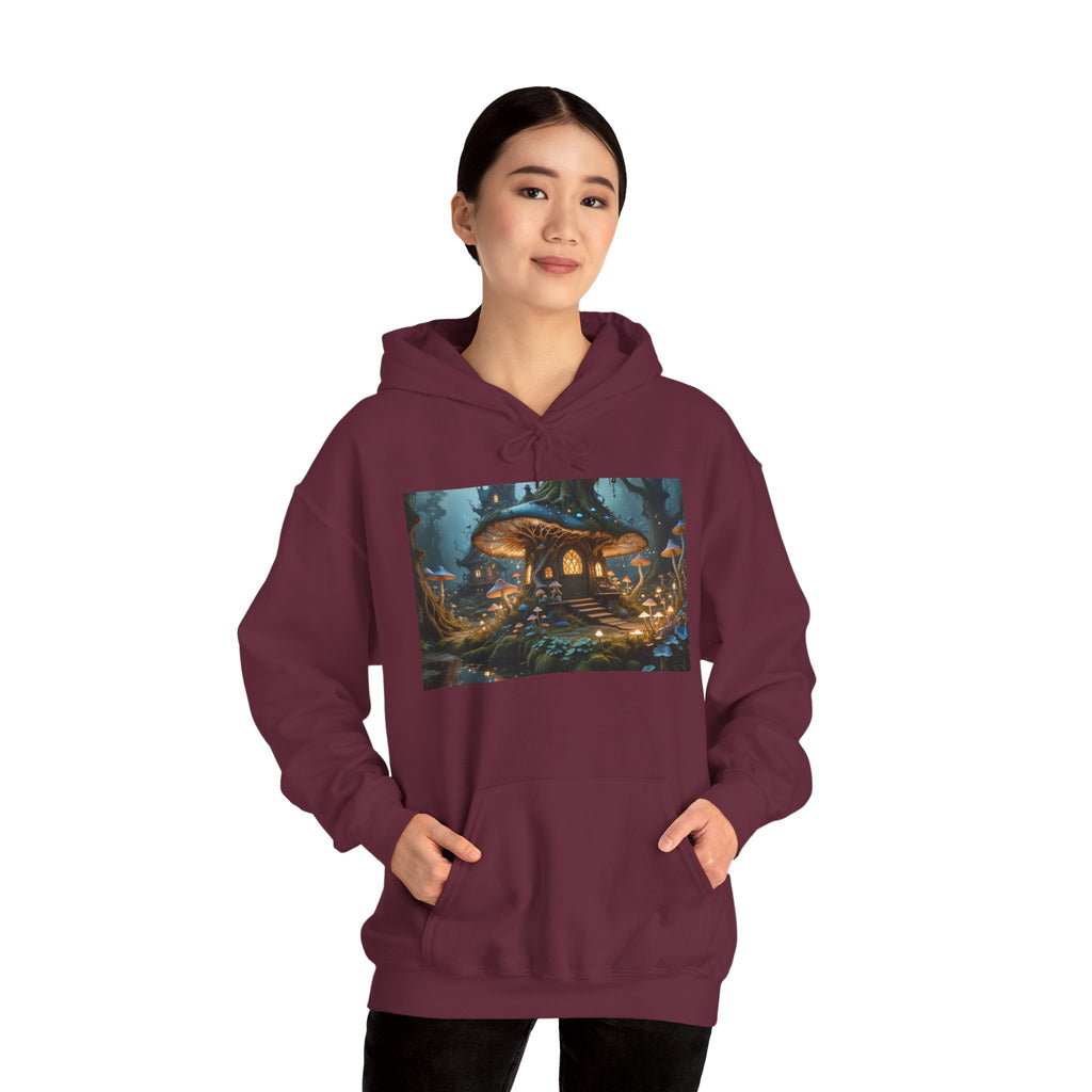 Hoodie — Enchanted Mushroom Cottage Illustration Hoodie