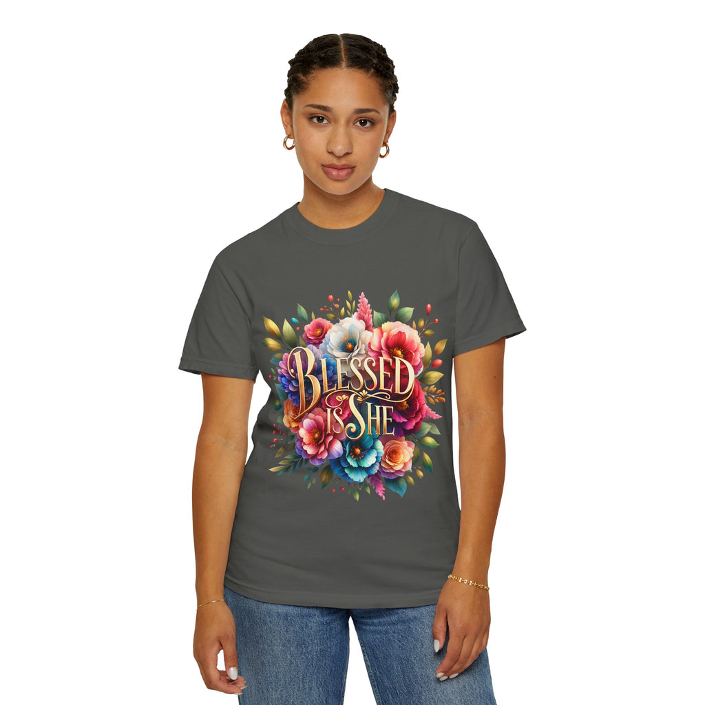 Blessed Is She Floral T-Shirt — Inspirational Christian Tee