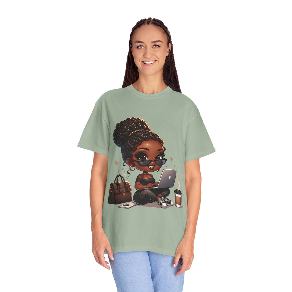 T-Shirt — Boss Babe Remote Worker Graphic Tee (Coffee, Laptop & Chic Accessories)