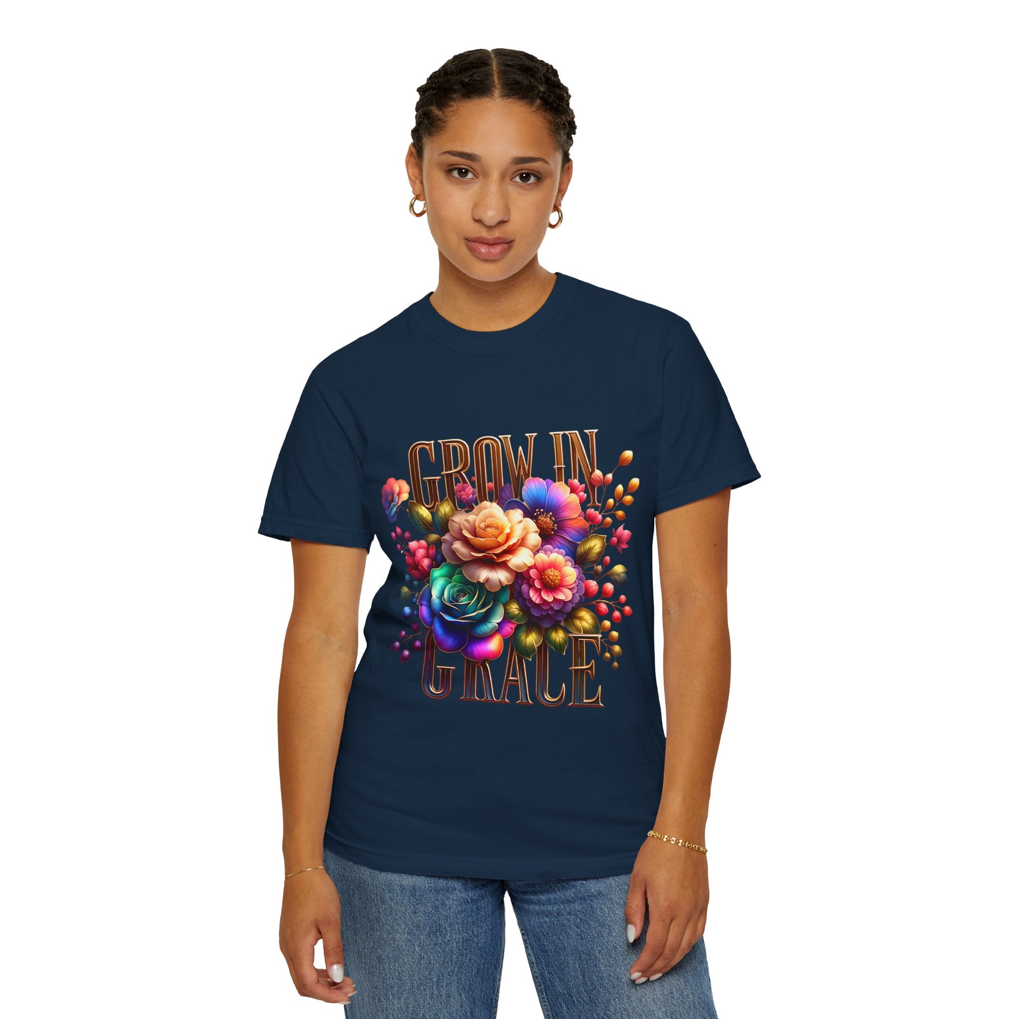 Grow in Grace Floral T-Shirt — Inspirational Floral Graphic Tee