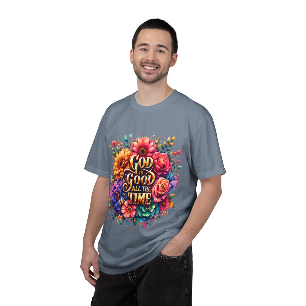 Christian T-Shirt — "God Is Good All The Time" Floral Faith Tee
