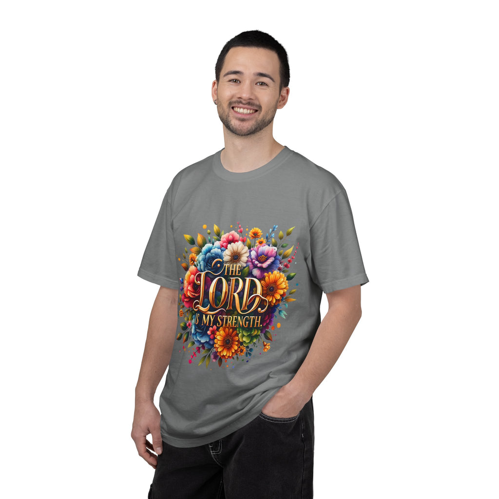 T-Shirt — "The Lord Is My Strength" Floral Christian Tee