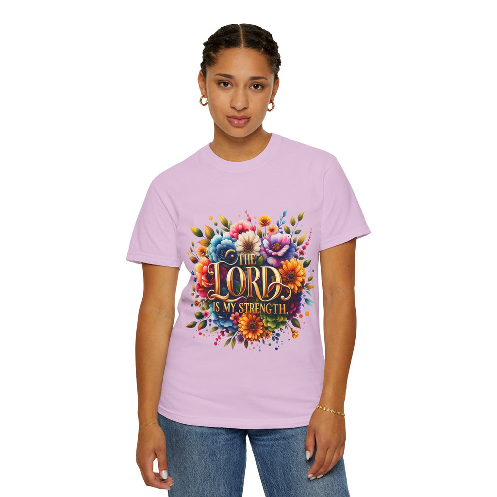 T-Shirt — "The Lord Is My Strength" Floral Christian Tee