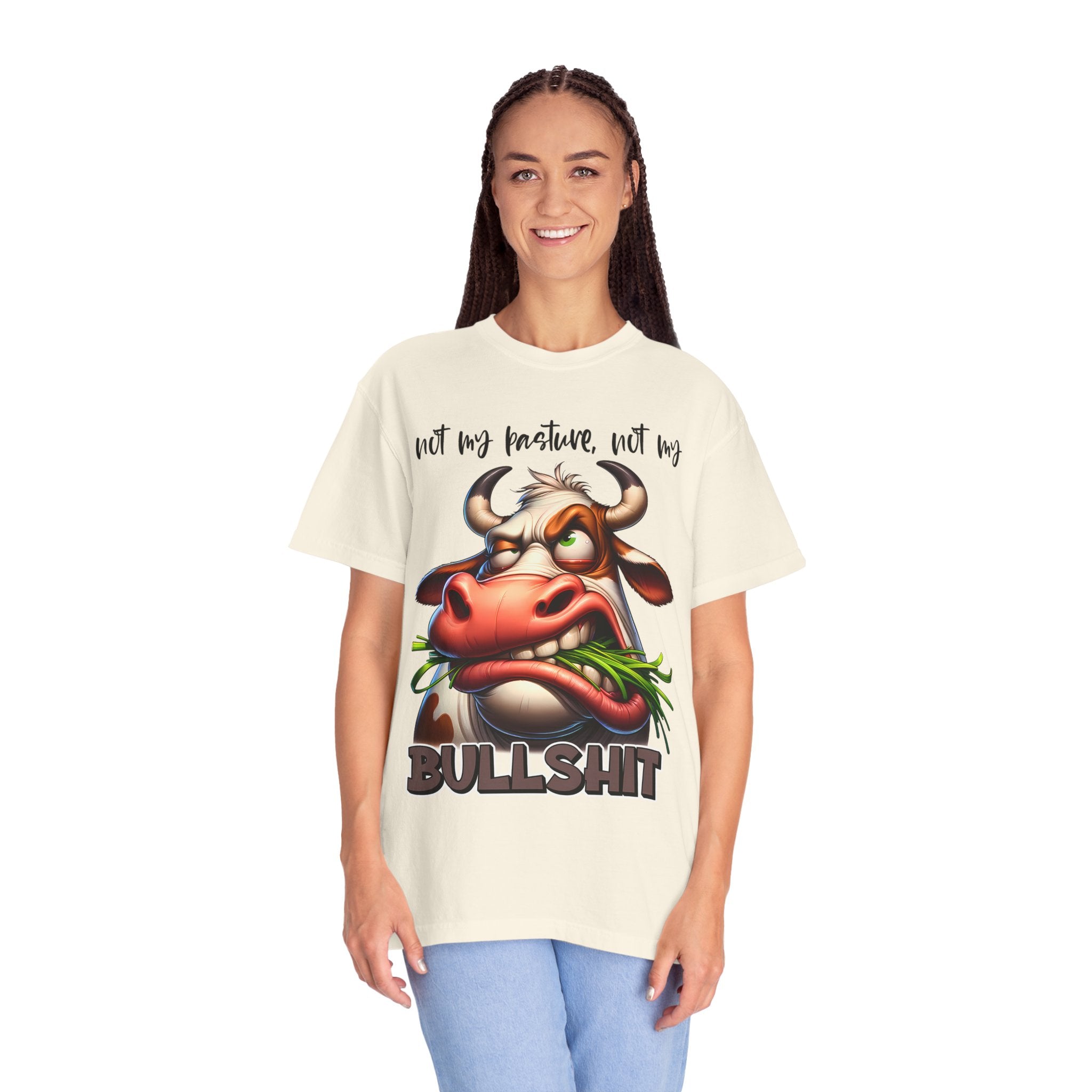 Graphic T-Shirt — 'Not My Horoscope, Not My Bullshit' Funny Cow Illustration