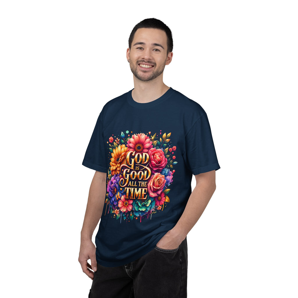Christian T-Shirt — "God Is Good All The Time" Floral Faith Tee