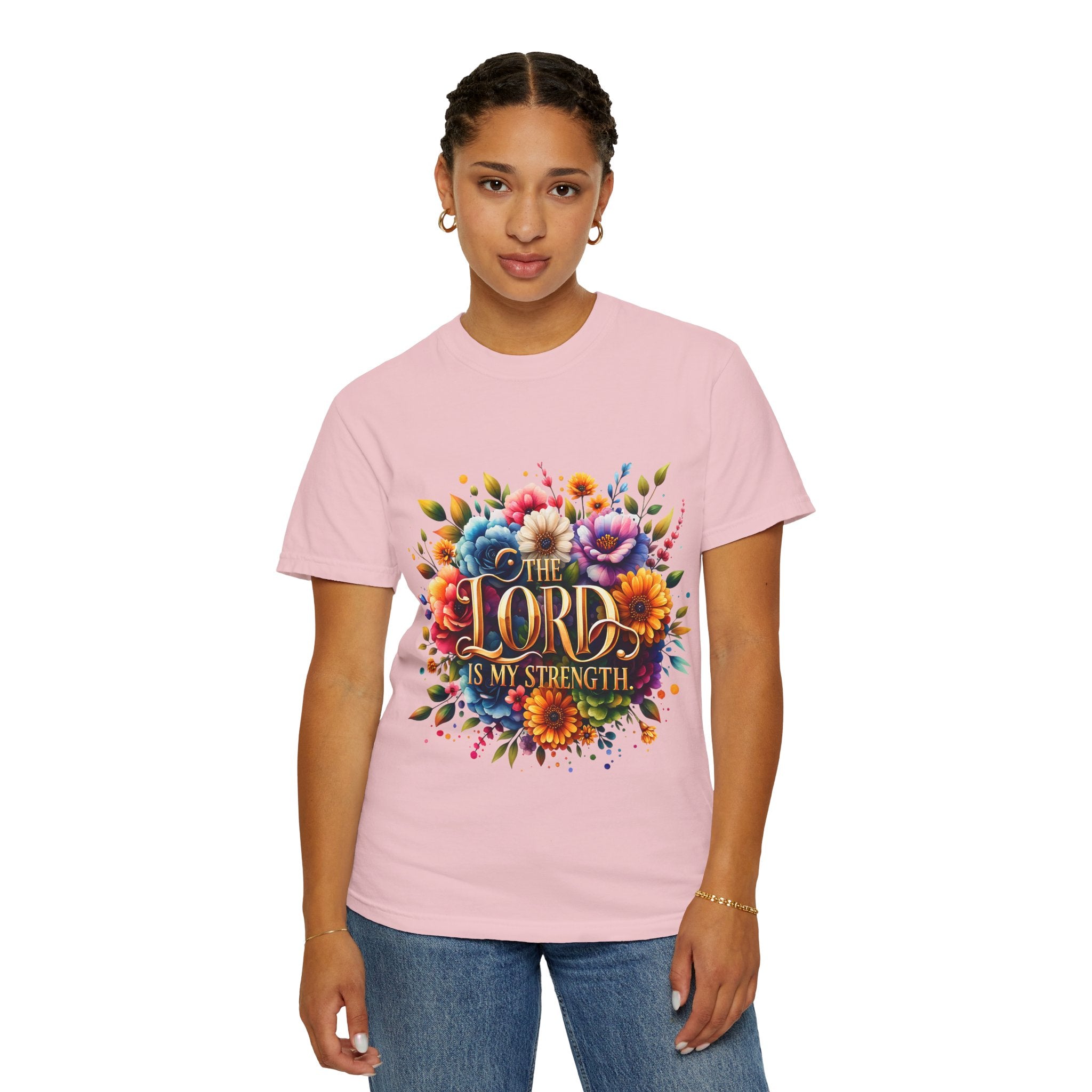 T-Shirt — "The Lord Is My Strength" Floral Christian Tee