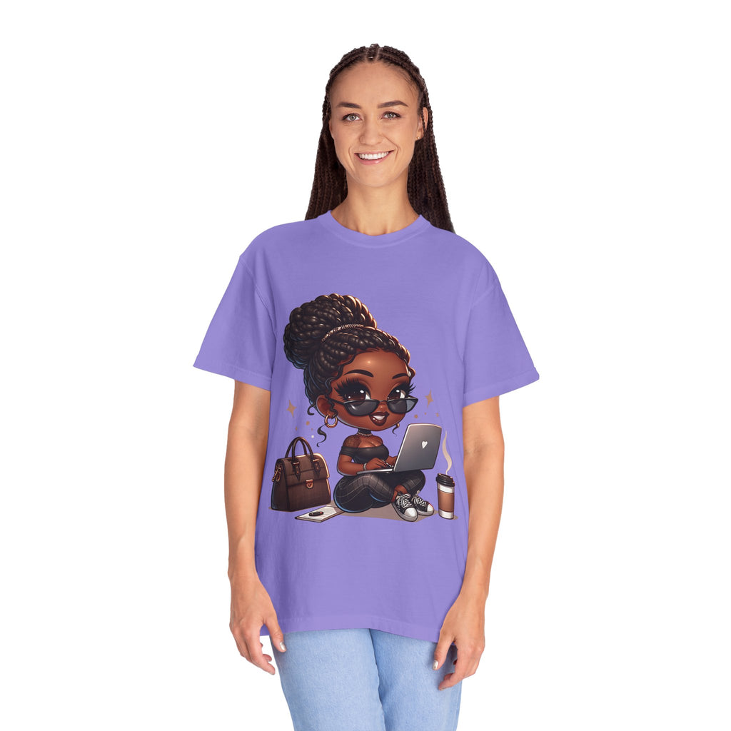 T-Shirt — Boss Babe Remote Worker Graphic Tee (Coffee, Laptop & Chic Accessories)