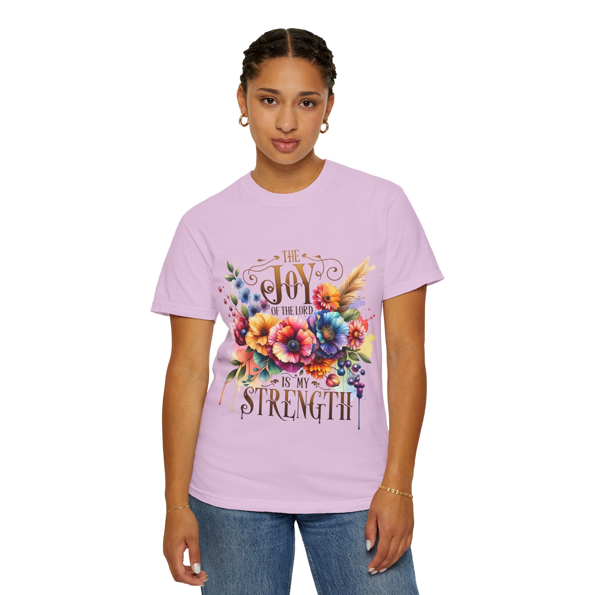 Joy in the Lord Floral T-Shirt — "The Joy of the Lord Is My Strength" Christian Tee
