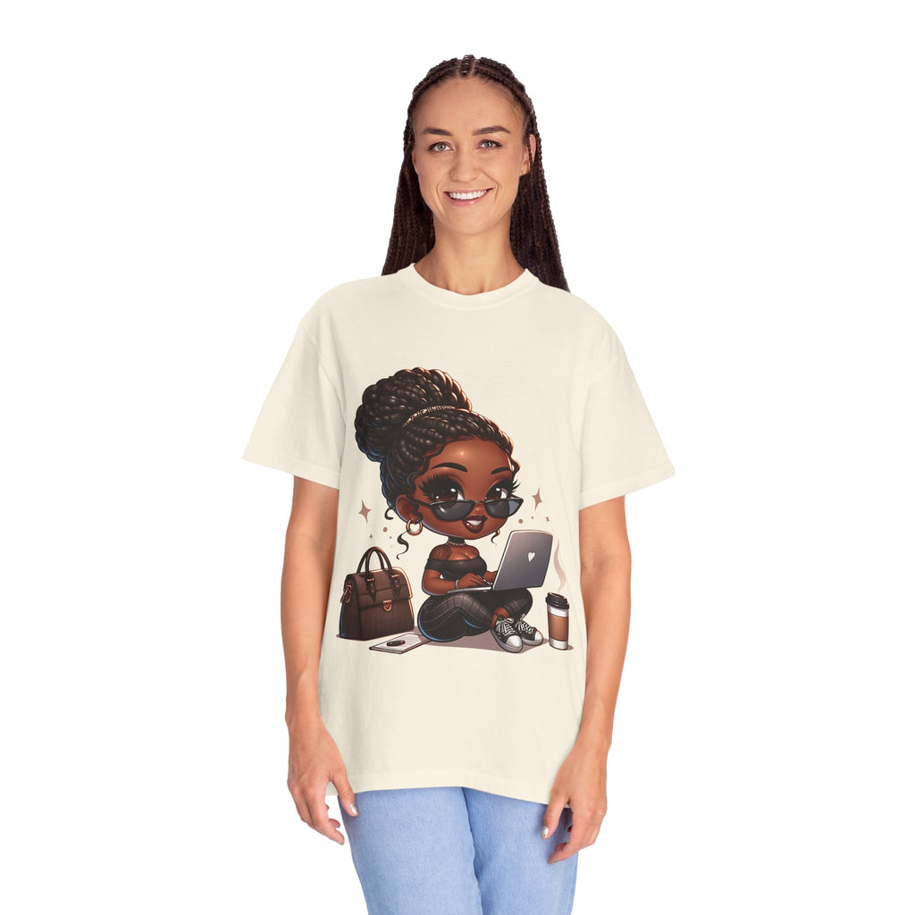 T-Shirt — Boss Babe Remote Worker Graphic Tee (Coffee, Laptop & Chic Accessories)