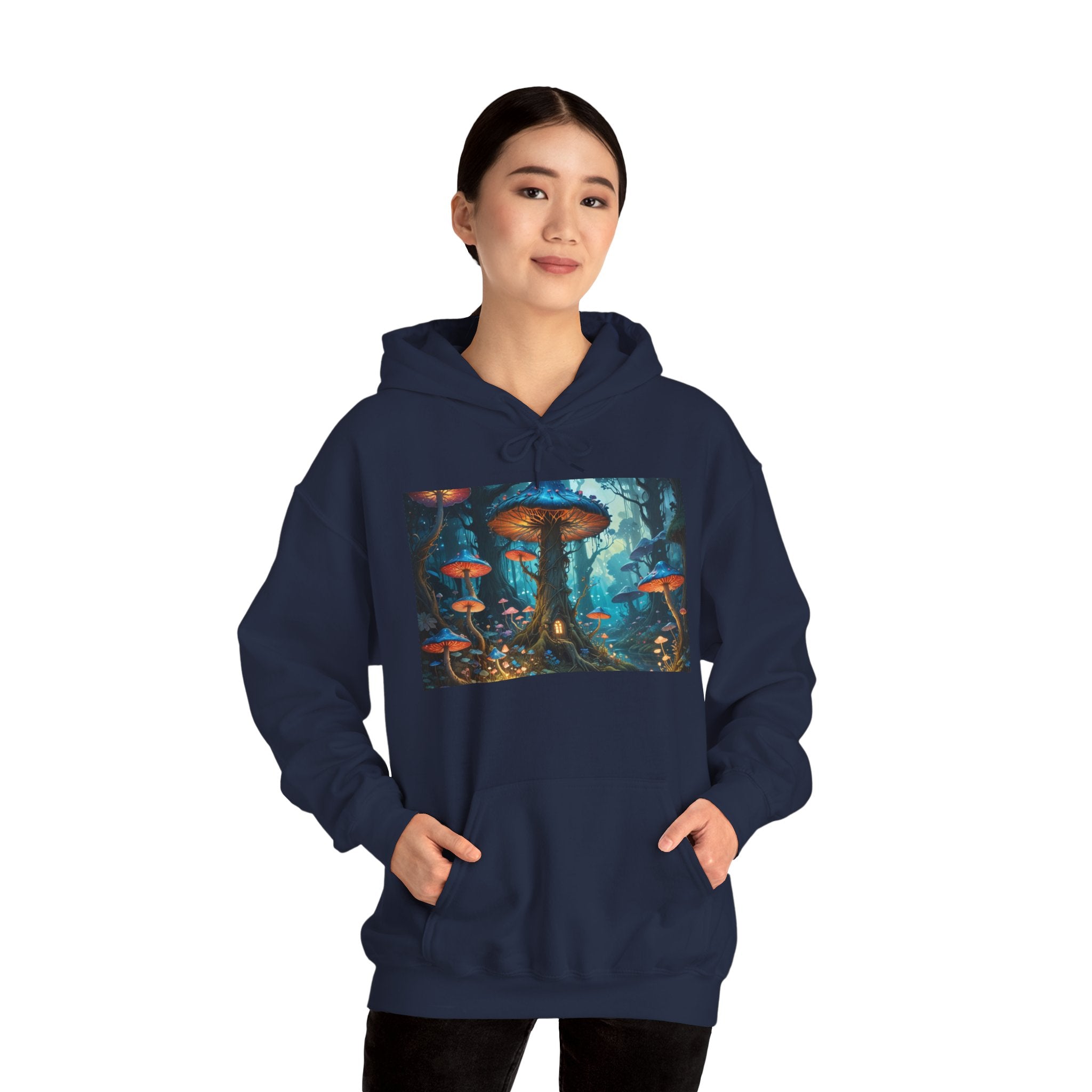 Fantasy Mushroom Forest Hoodie — Glowing Enchanted Fungi Artwork