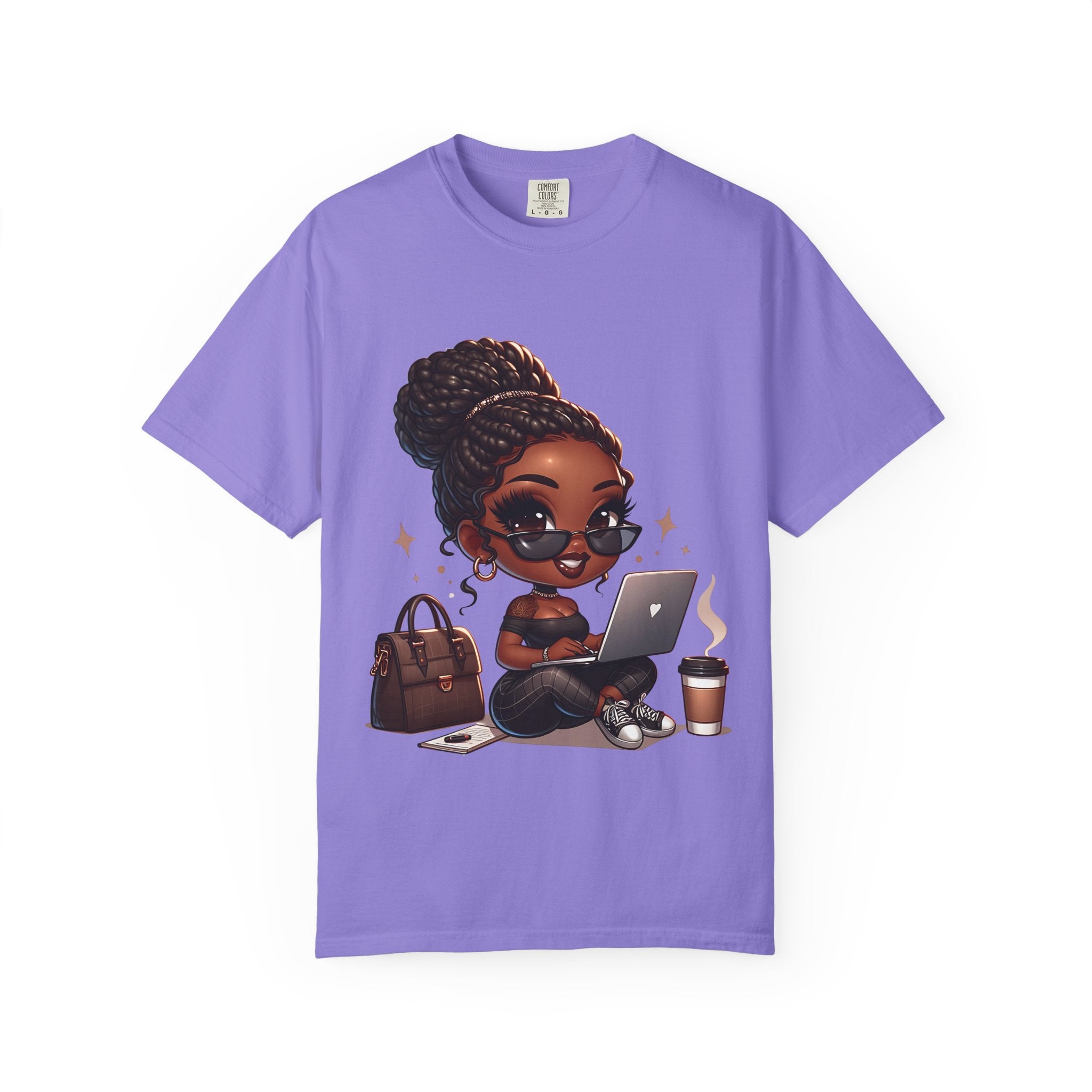 T-Shirt — Boss Babe Remote Worker Graphic Tee (Coffee, Laptop & Chic Accessories)