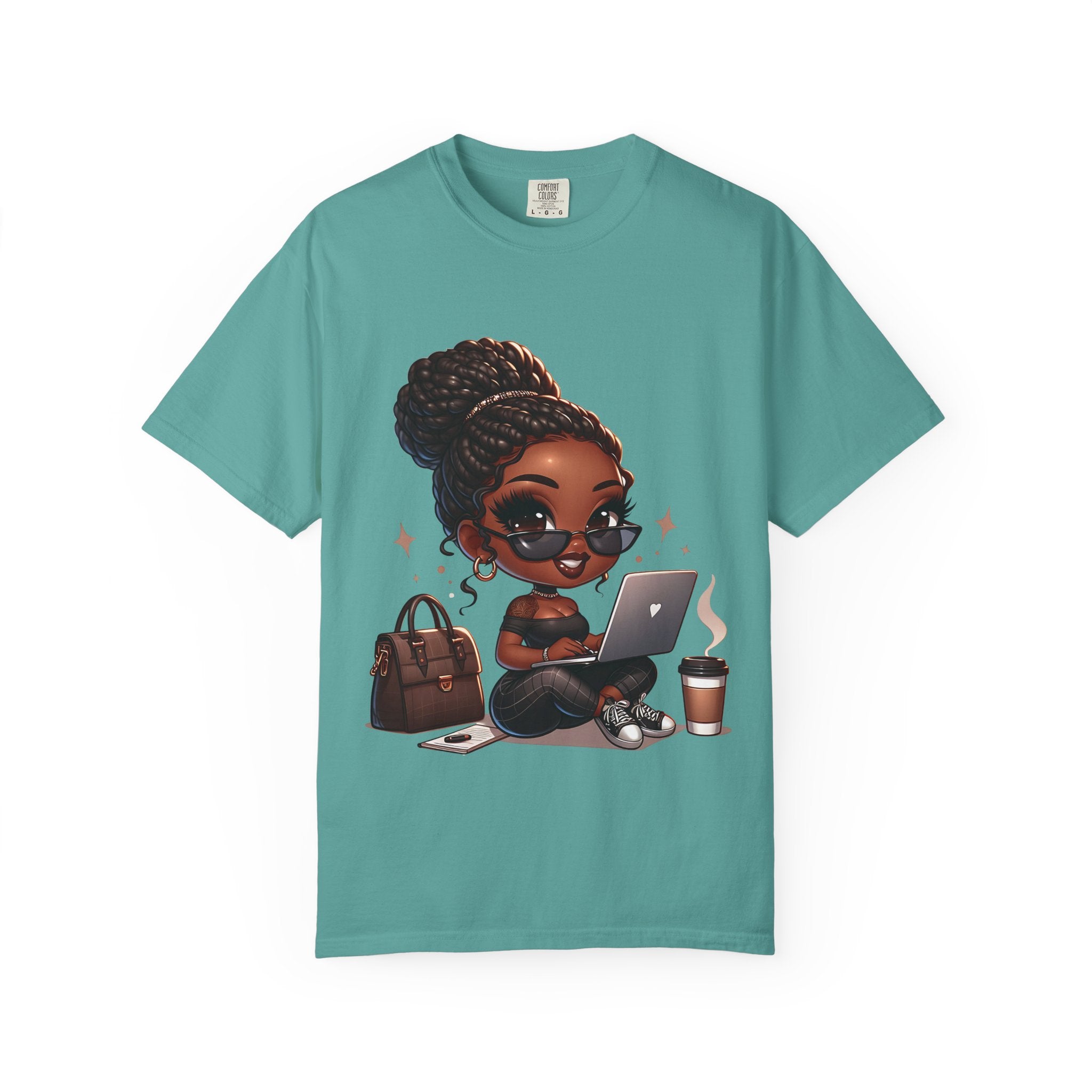 T-Shirt — Boss Babe Remote Worker Graphic Tee (Coffee, Laptop & Chic Accessories)