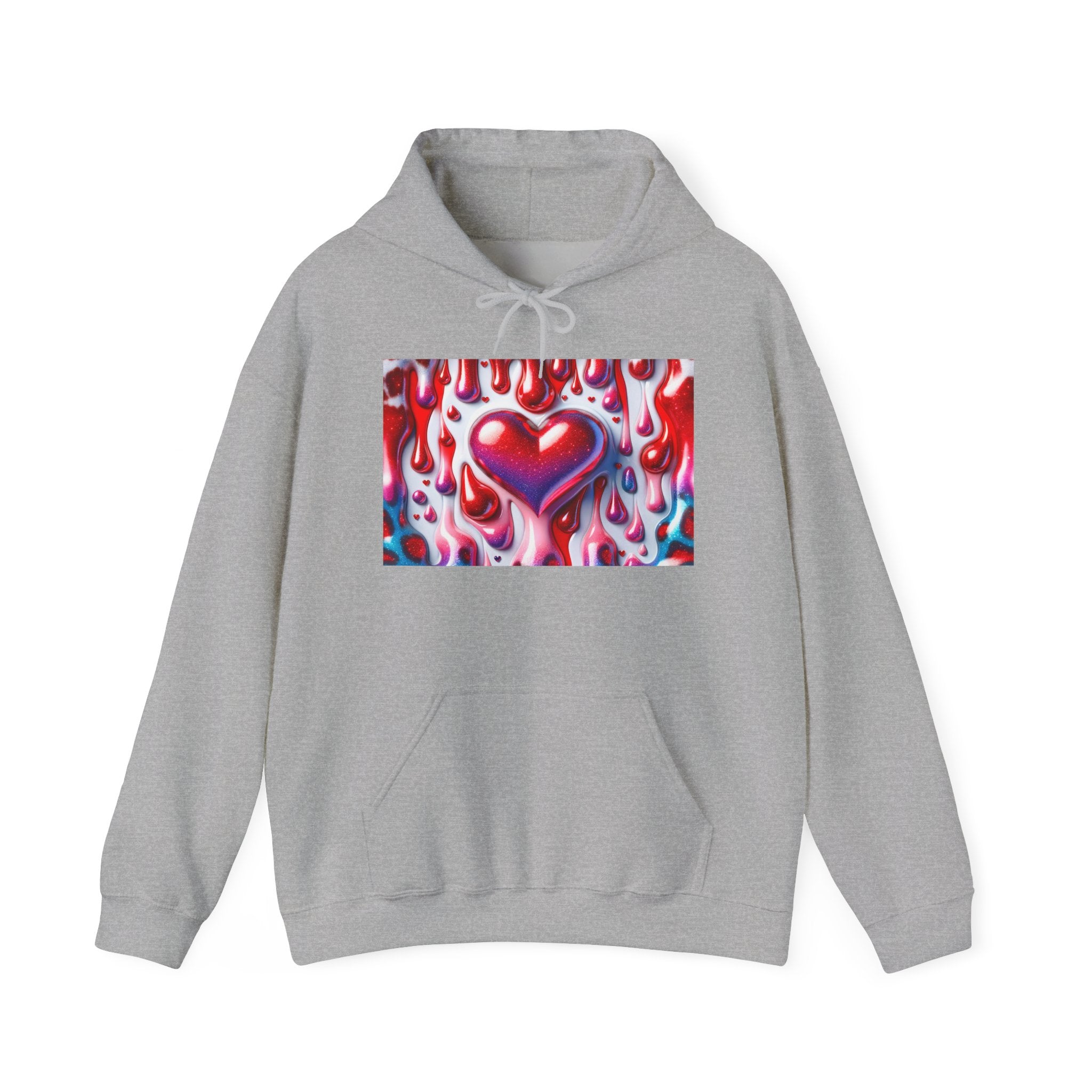 Heart Melt Hoodie — Colorful Dripping Heart Graphic Hooded Sweatshirt