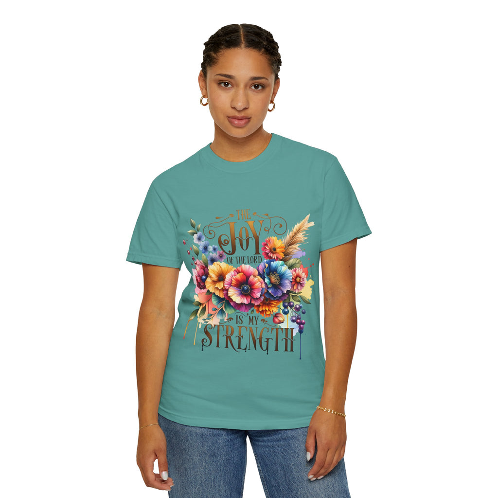 Joy in the Lord Floral T-Shirt — "The Joy of the Lord Is My Strength" Christian Tee