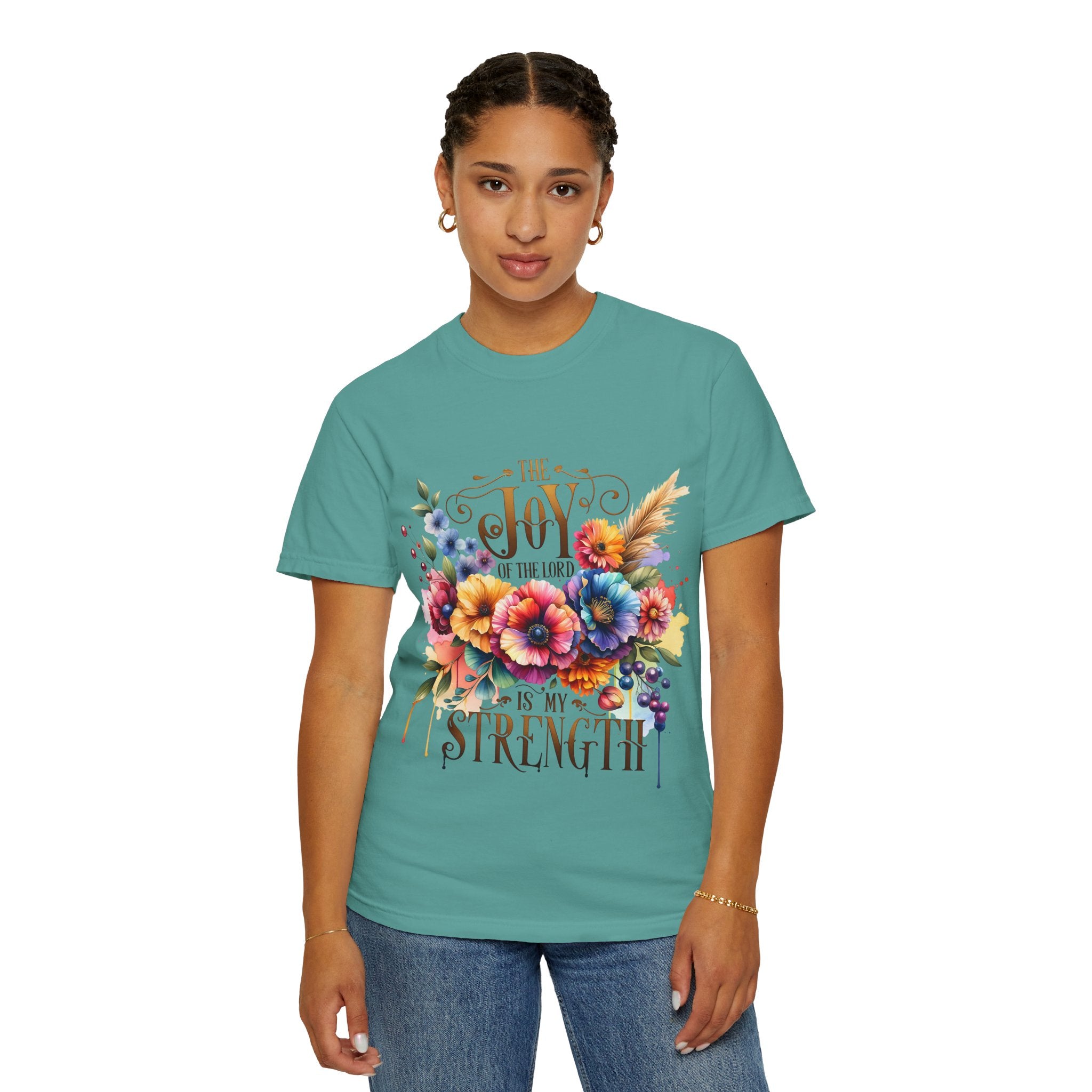 Joy in the Lord Floral T-Shirt — "The Joy of the Lord Is My Strength" Christian Tee
