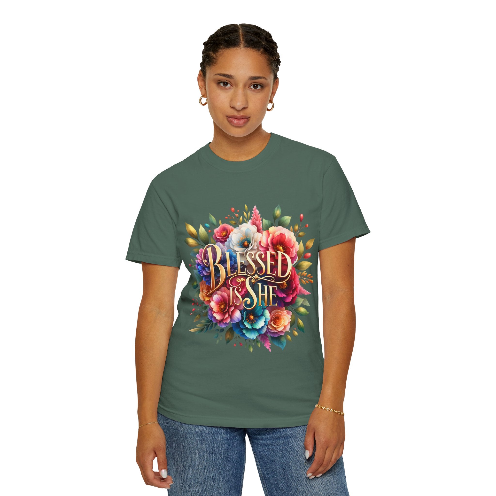 Blessed Is She Floral T-Shirt — Inspirational Christian Tee