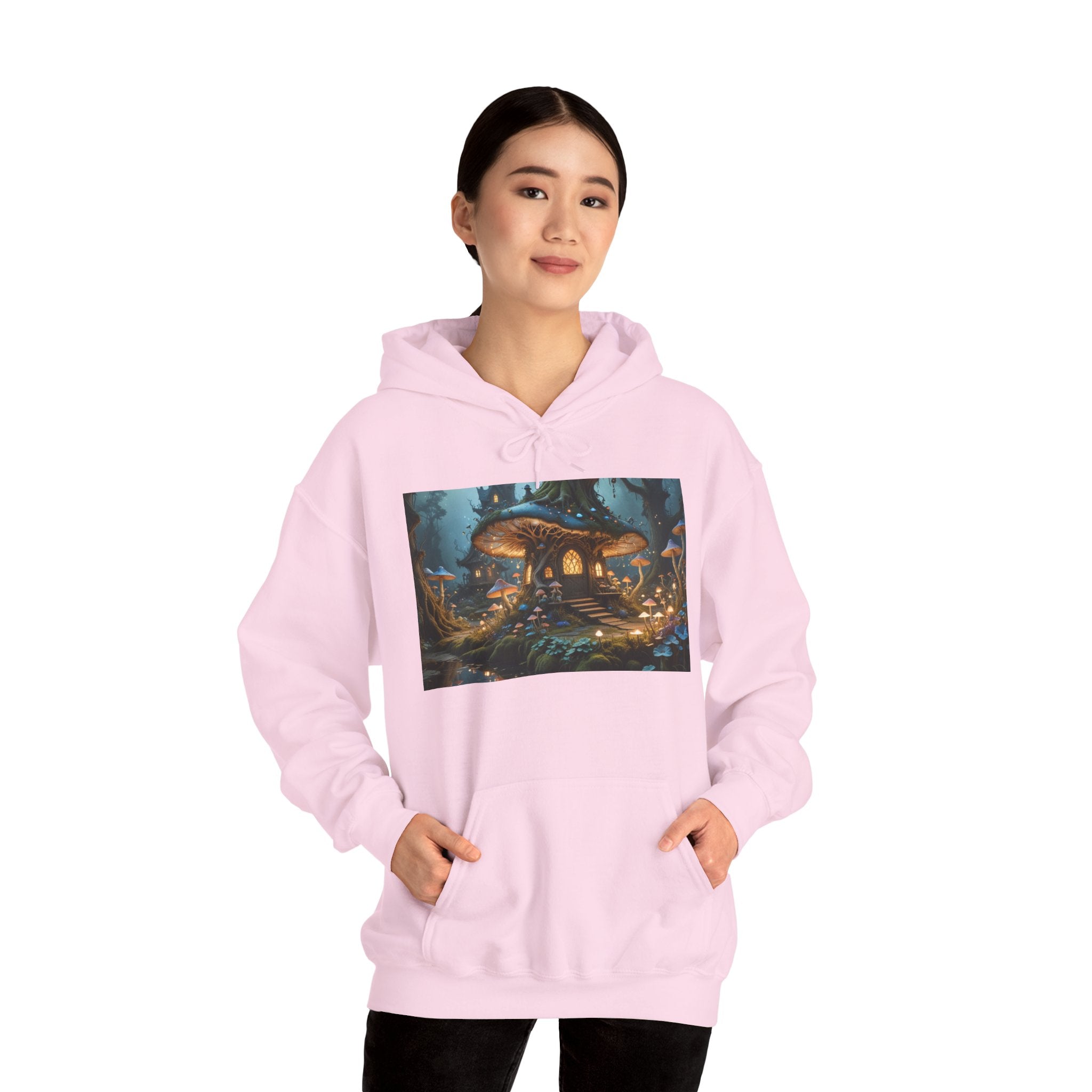 Hoodie — Enchanted Mushroom Cottage Illustration Hoodie