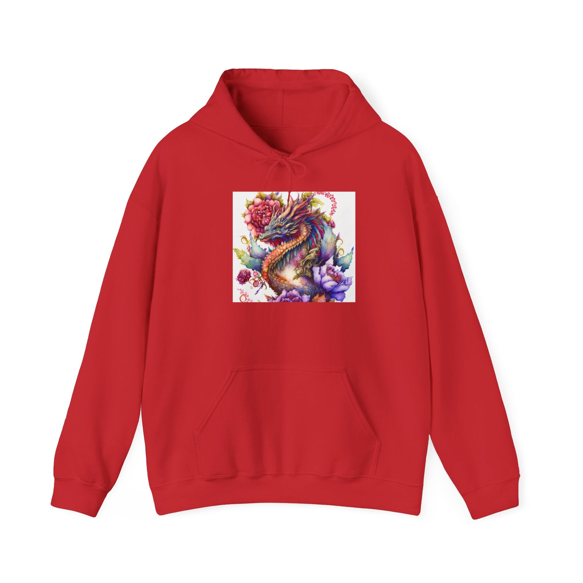Dragon Floral Hoodie - Colorful Watercolor Dragon Illustration Hoodie