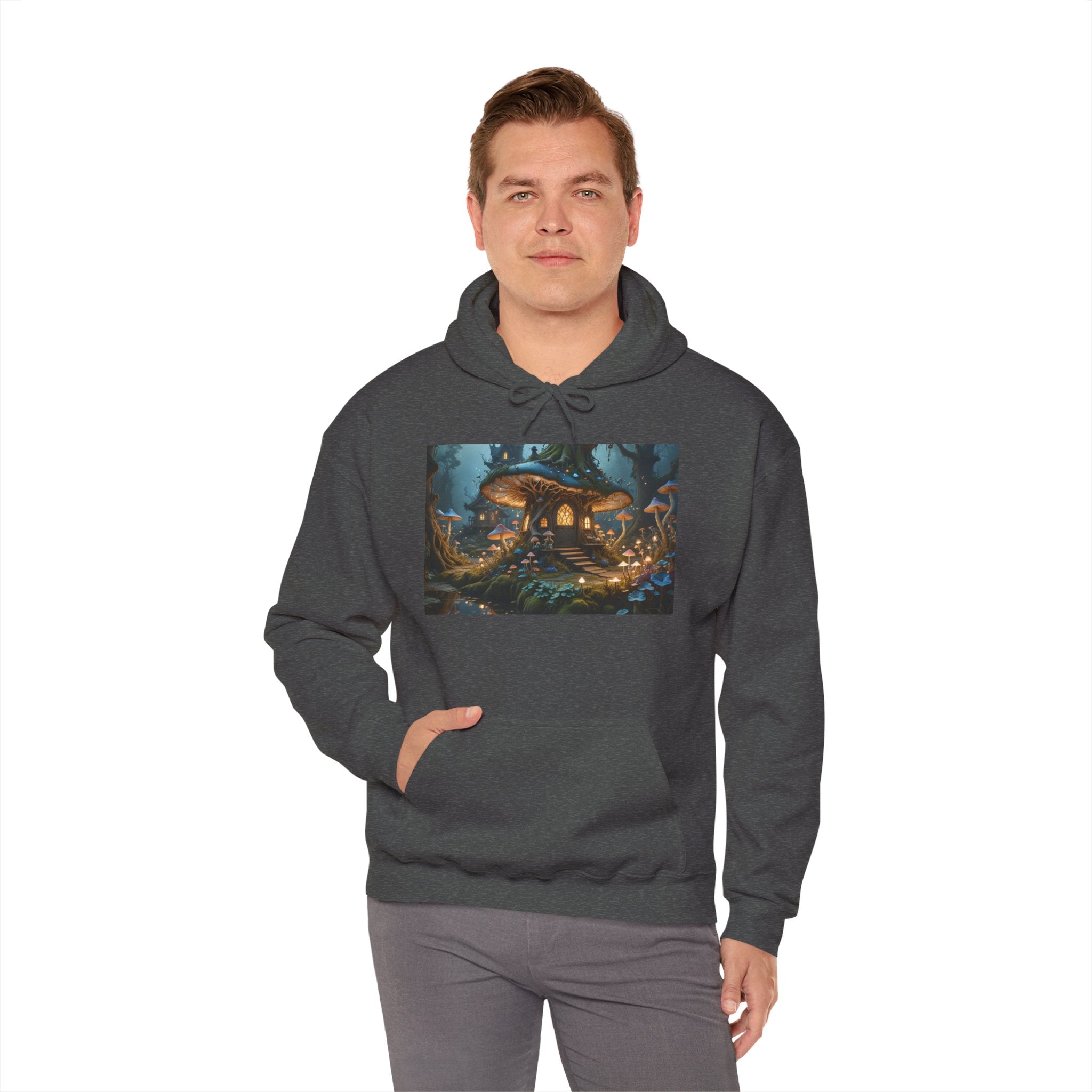 Hoodie — Enchanted Mushroom Cottage Illustration Hoodie